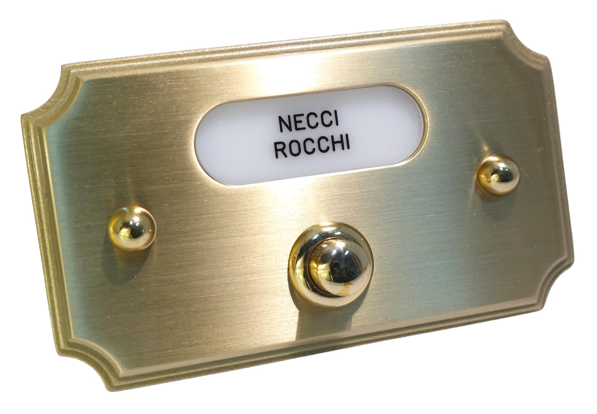 Neroni Mameli Campanello in Ottone Satinato per Esterno abitazione - Porta Ingresso Casa, con Pulsante Elettrico - Modello Tiberio - Made in Italy