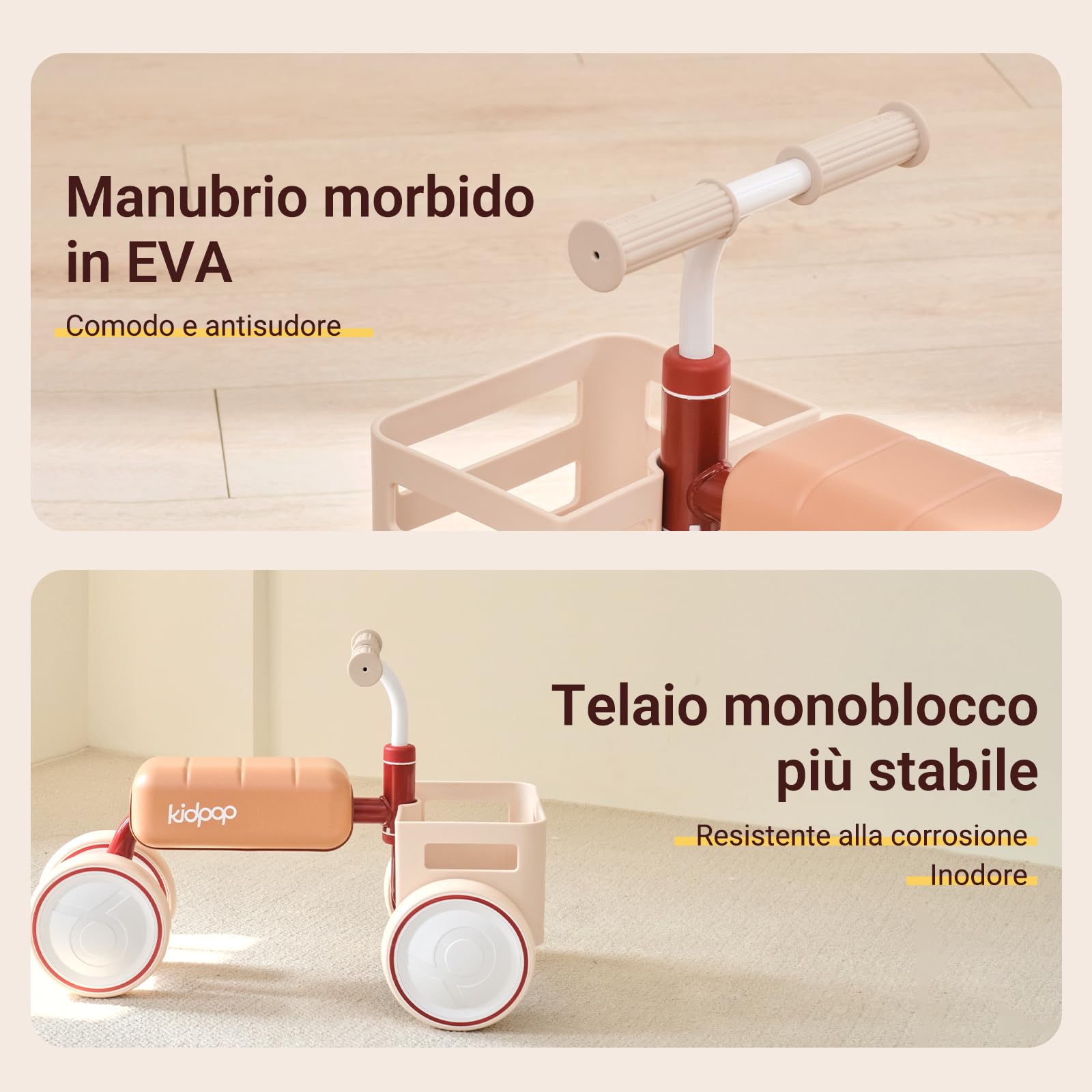 kidpop Toast Balance Bike/Passeggino per Bambini, Veicolo Convertibile, Telaio a Triplo Anti-Ribaltamento, Sedile Rimovibile, Cestino Sicuro per Alimenti