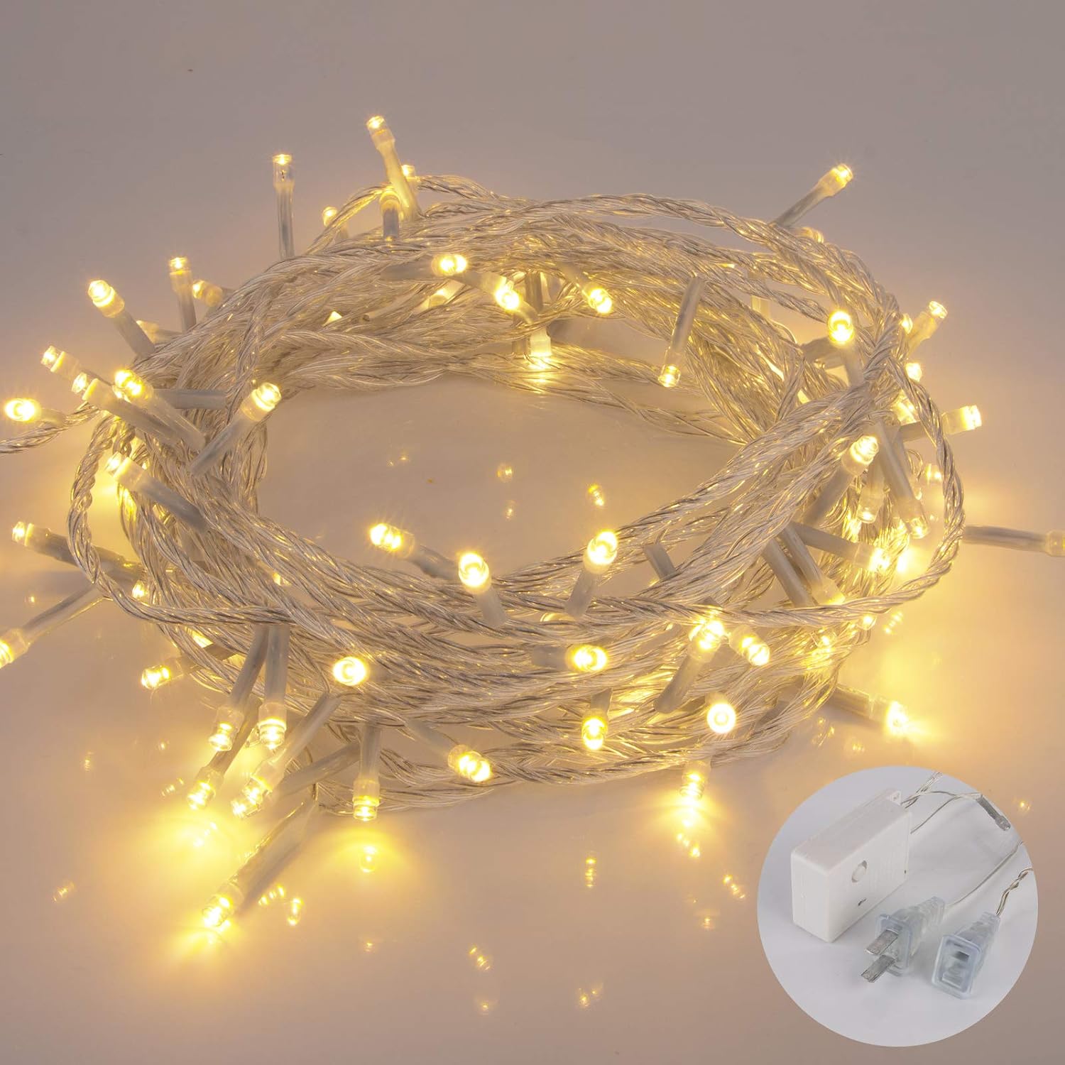 Zsirue Indoor String Lights, Plug in Waterproof String Lights with end-to-end Connection, 8 Modes for Halloween Thanksgiving Christmas Garden, in/Outdoor Decoration (Warm White, 33Ft-100LED)