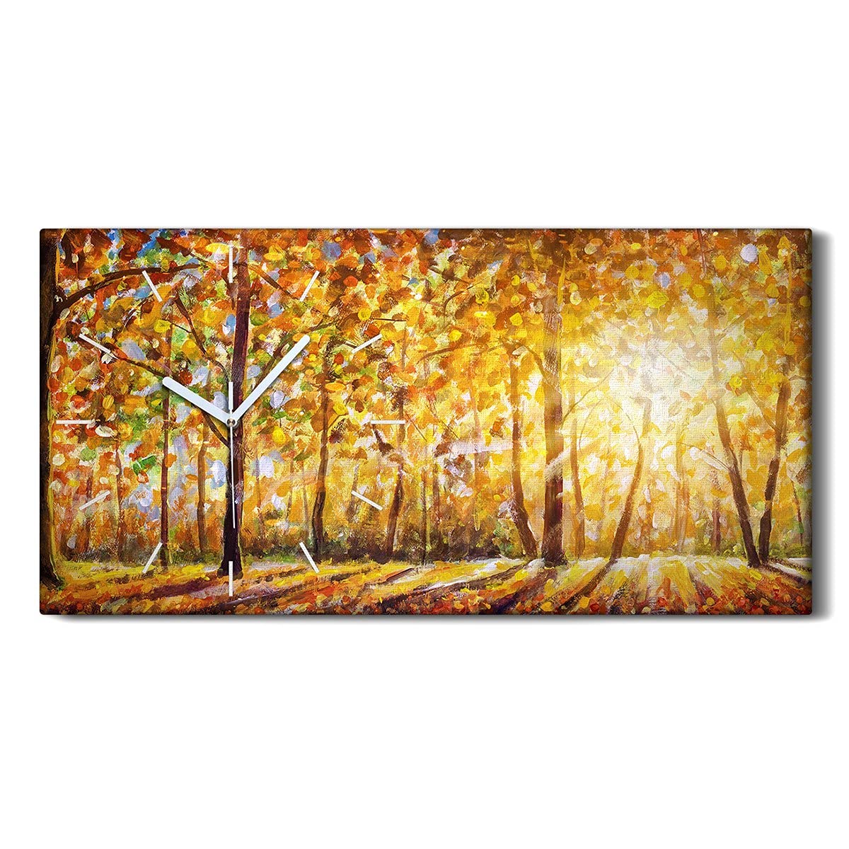 Horloge sur toile arbres forestiers automne tableau moderne haut de gamme 60x30cm sans bruit