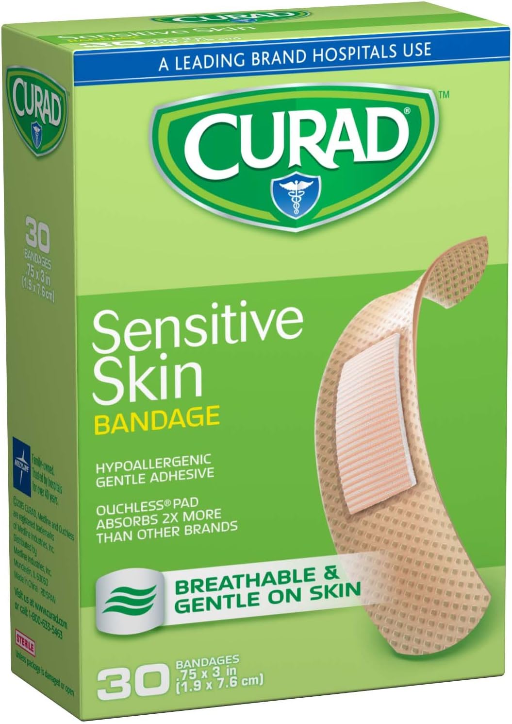 Curad Sensitive Skin, 0.75 Inches X 3 Inches, 30 count (Pack of 3)