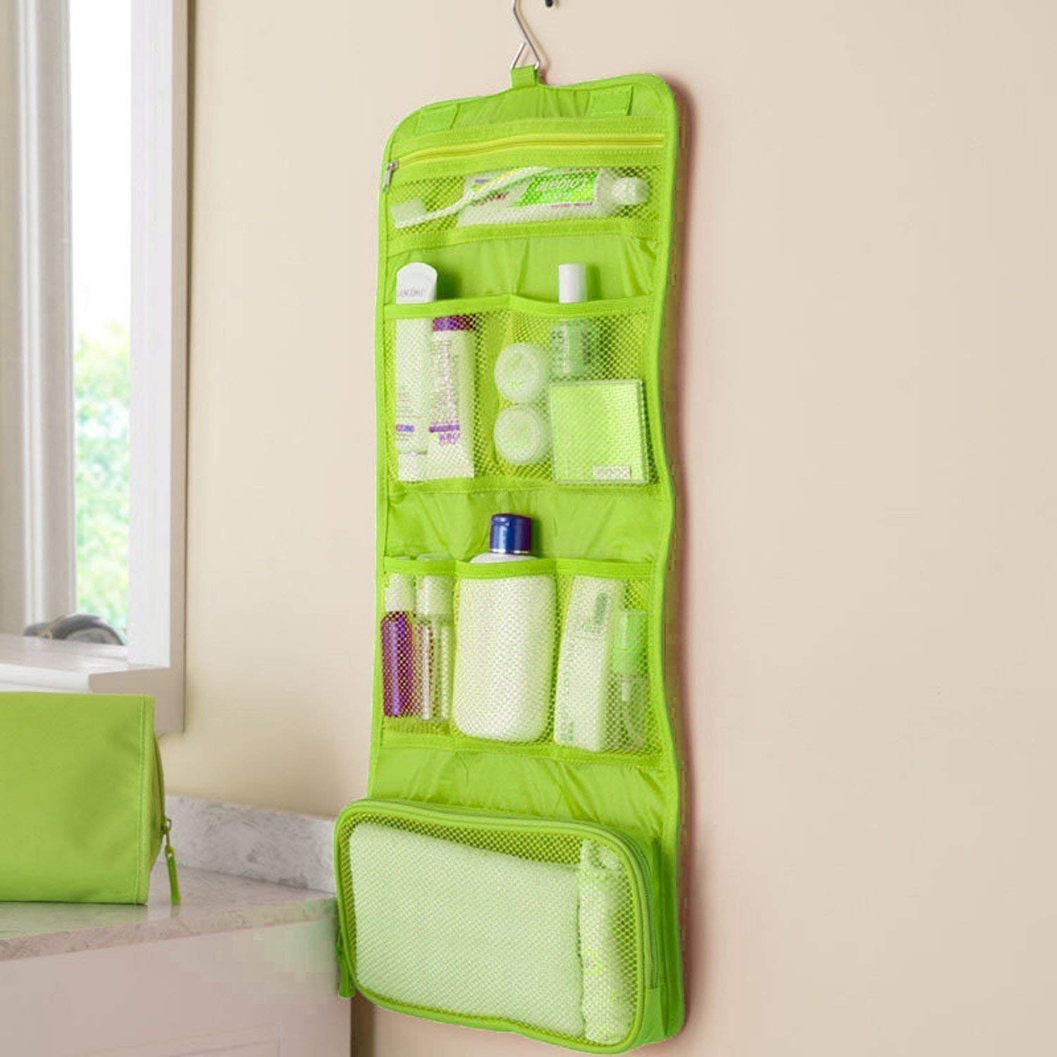 Kridix Folding Hanging Travel Cosmetic Bag Makeup Organizer Case Pouch Toiletry Wall Hanging Dressing Kit Makeup Organizer Multi Utility Kit-image-4