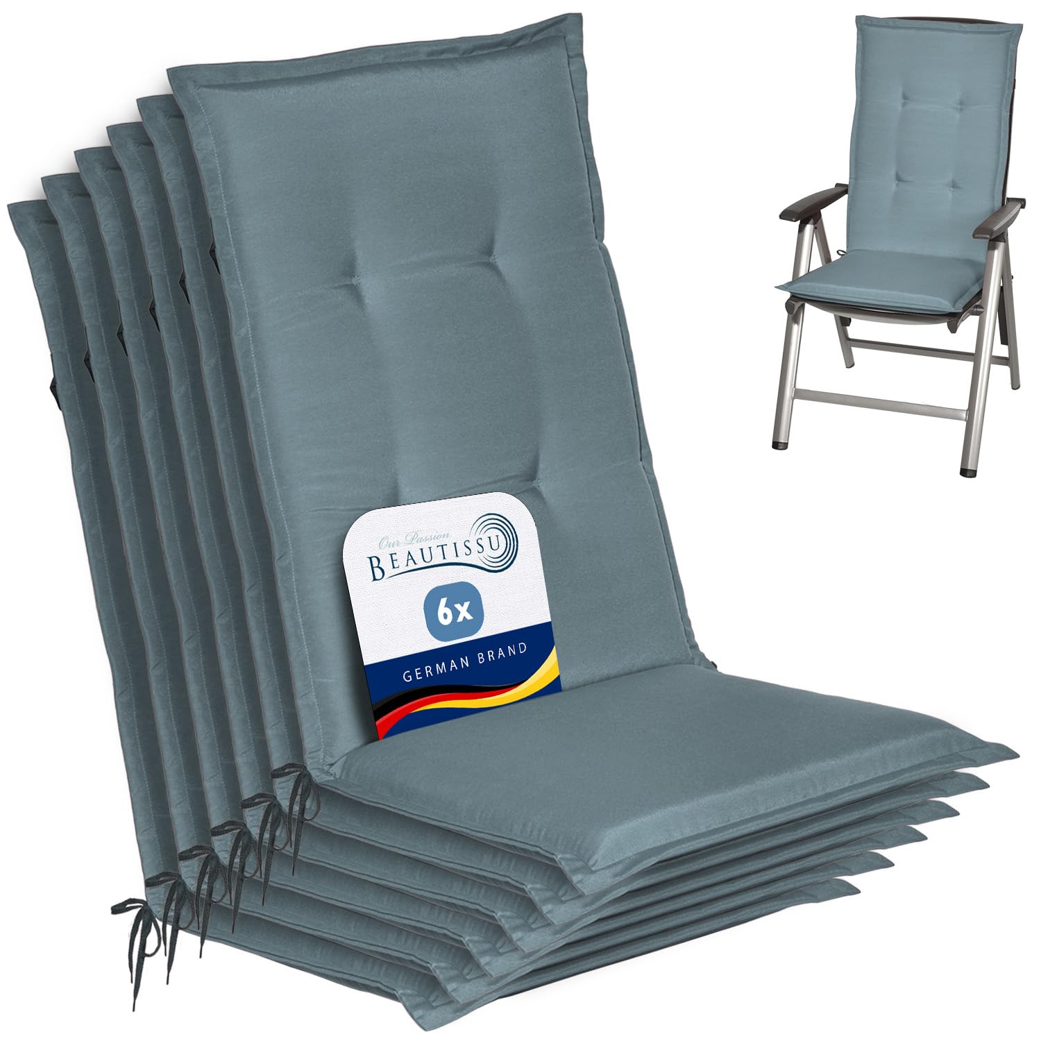 Beautissu Highback Outdoor Chair Cushions Set of 6 for Garden Chairs Seat