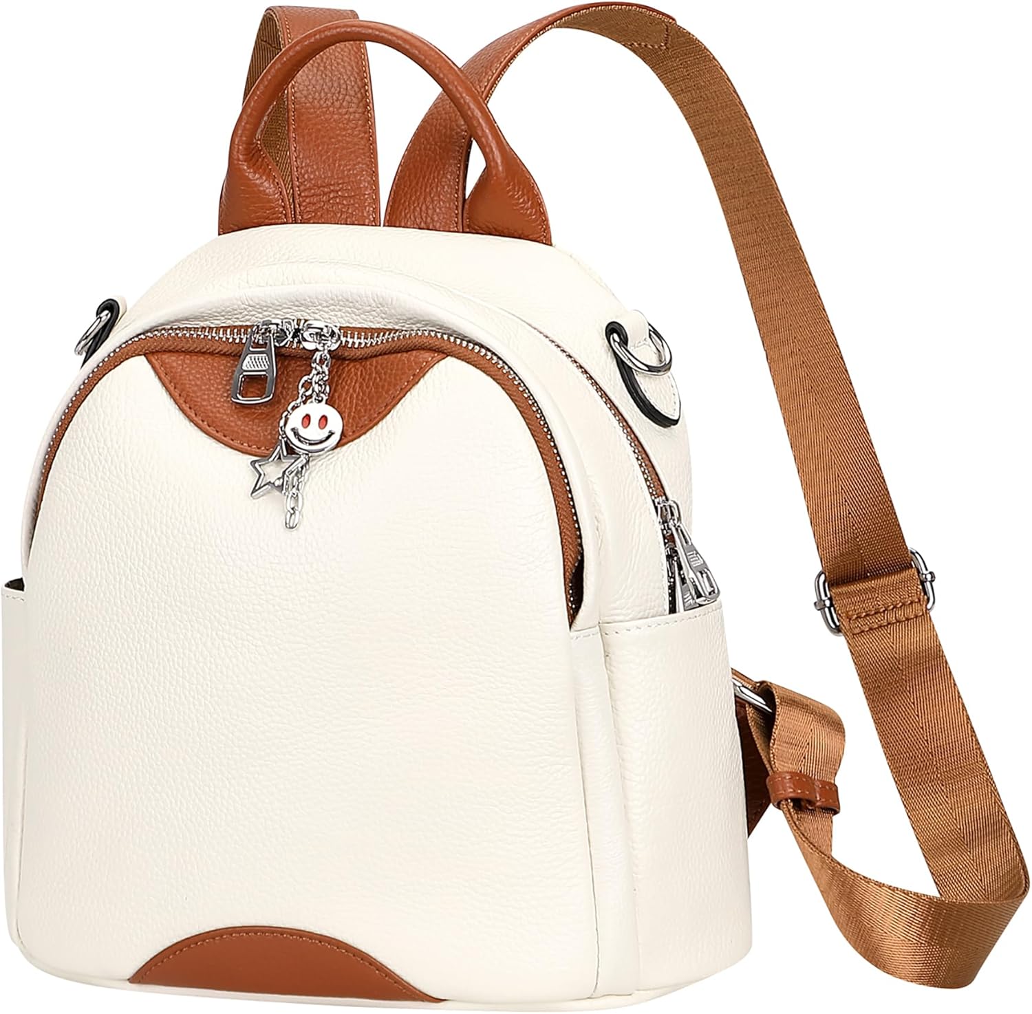 ALTOSY Soft Genuine Leather Backpack for Women Small Convertible Backpack Purse Shoulder Bag for Ladies (S97 White/Brown) - Image 2