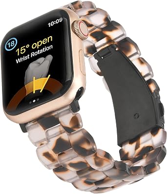 Wongeto Resin Band Compatible with Apple Watch 38mm 40mm 41mm 42mm Women Men,Light Resin Strap Bracelet Replacement for iWatch SE Series 11/10/9/8/7/6/5/4/3/2/1/SE/Ultra Clear Tortoise