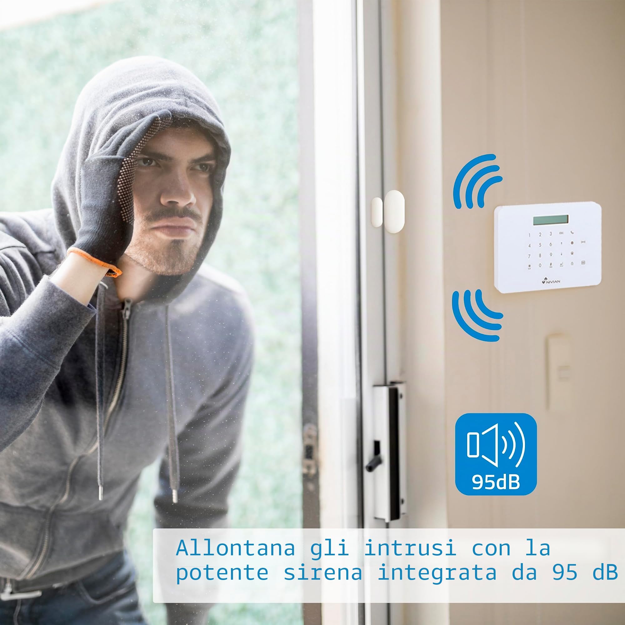 Nivian - Sistema di Allarme per Case e Aziende Senza Canone Mensile | Kit di Allarme WiFi/gsm | Controllo Remoto tramite l'App Tuya | Facile Installazione Wireless | fino a 60 rilevatori