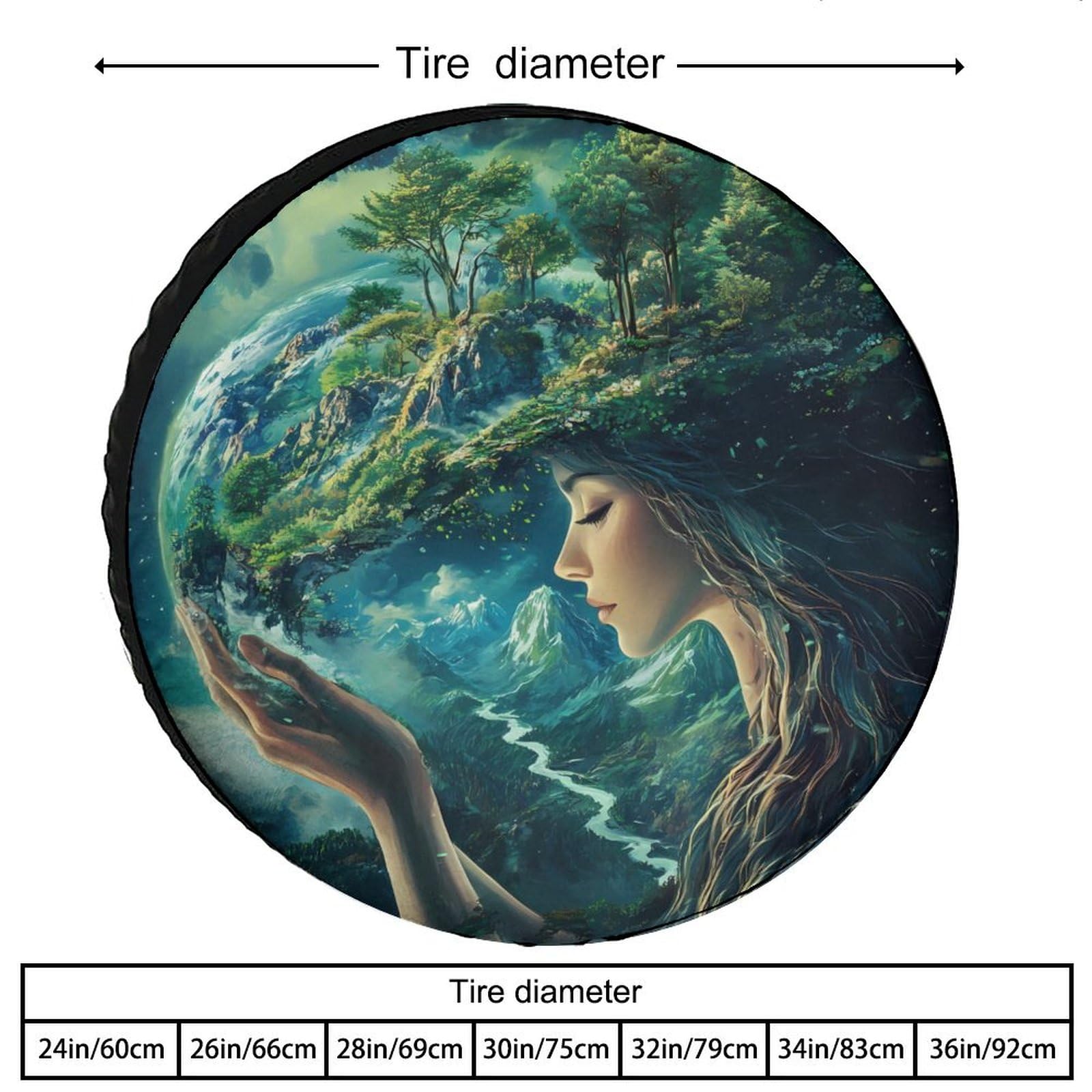 Gaia Earth Goddess Greek Mythology Spare Tire Cover Oxford Waterproof Wheel Protectors Universal Car Accessories 36inch