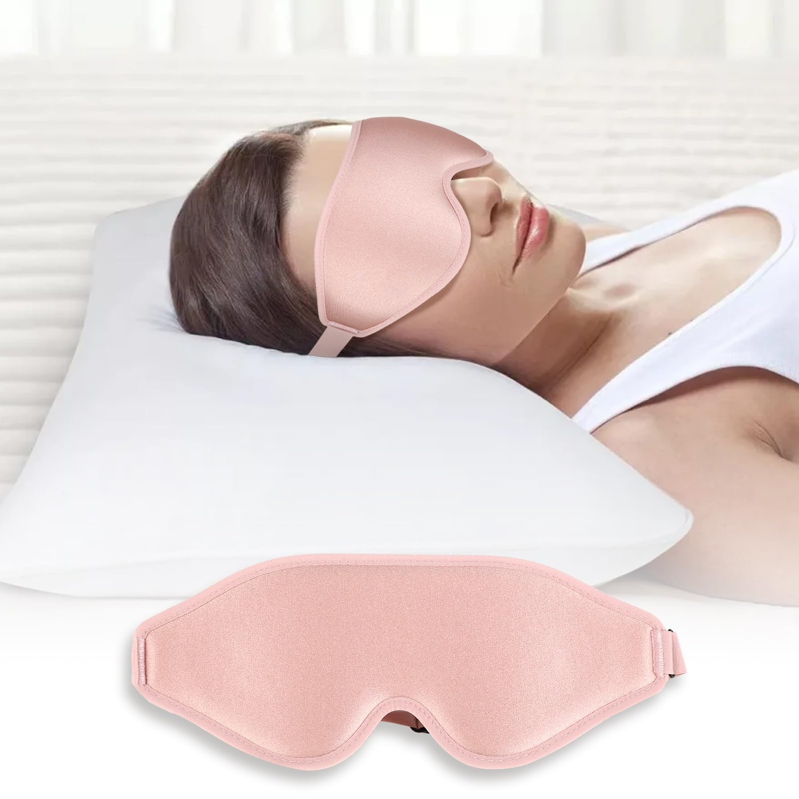 Antifaz para Dormir 3D - Eye Mask for Sleeping con Espuma Viscoelástica - Sleep Mask Ajustable para Hombres/Mujeres (Rosa)