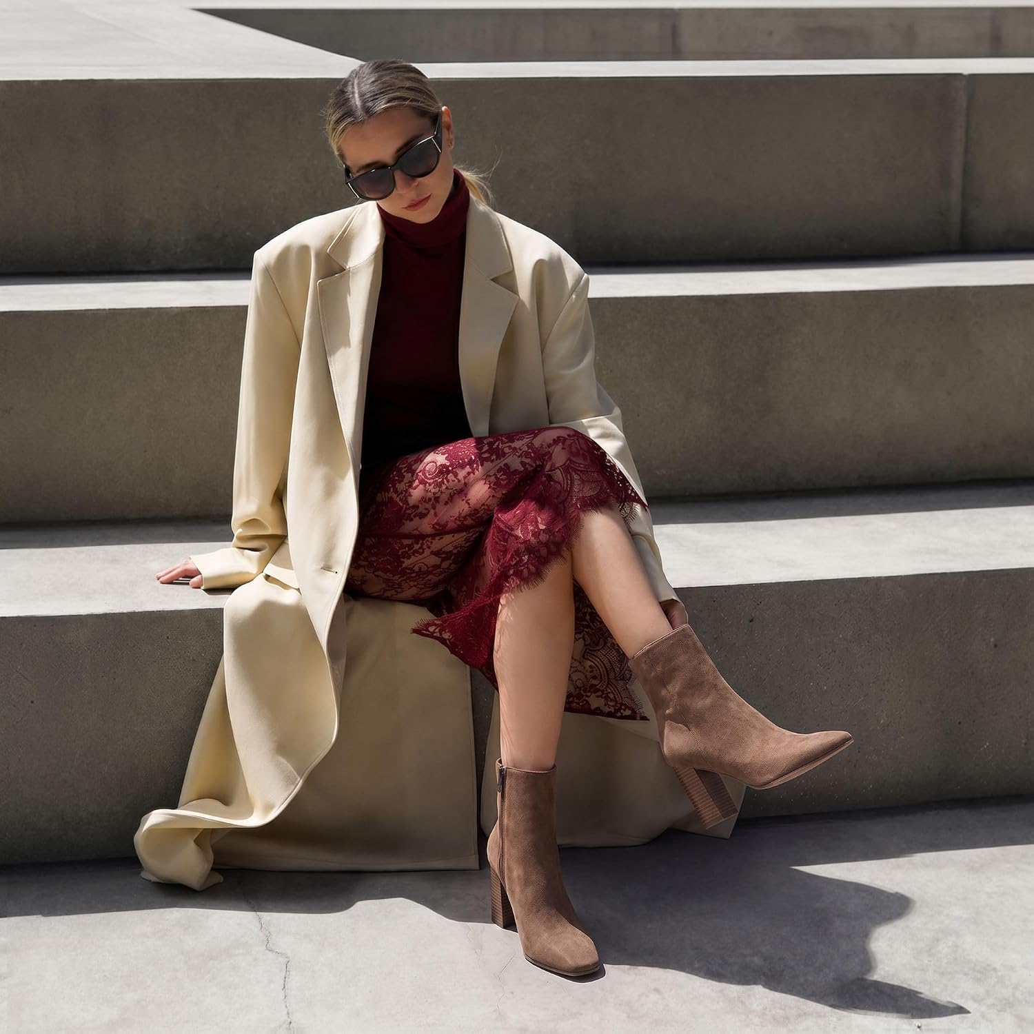 Erocalli Ankle Boots for Women Faux Suede Heeled Booties Fall Winter Shoes image 2