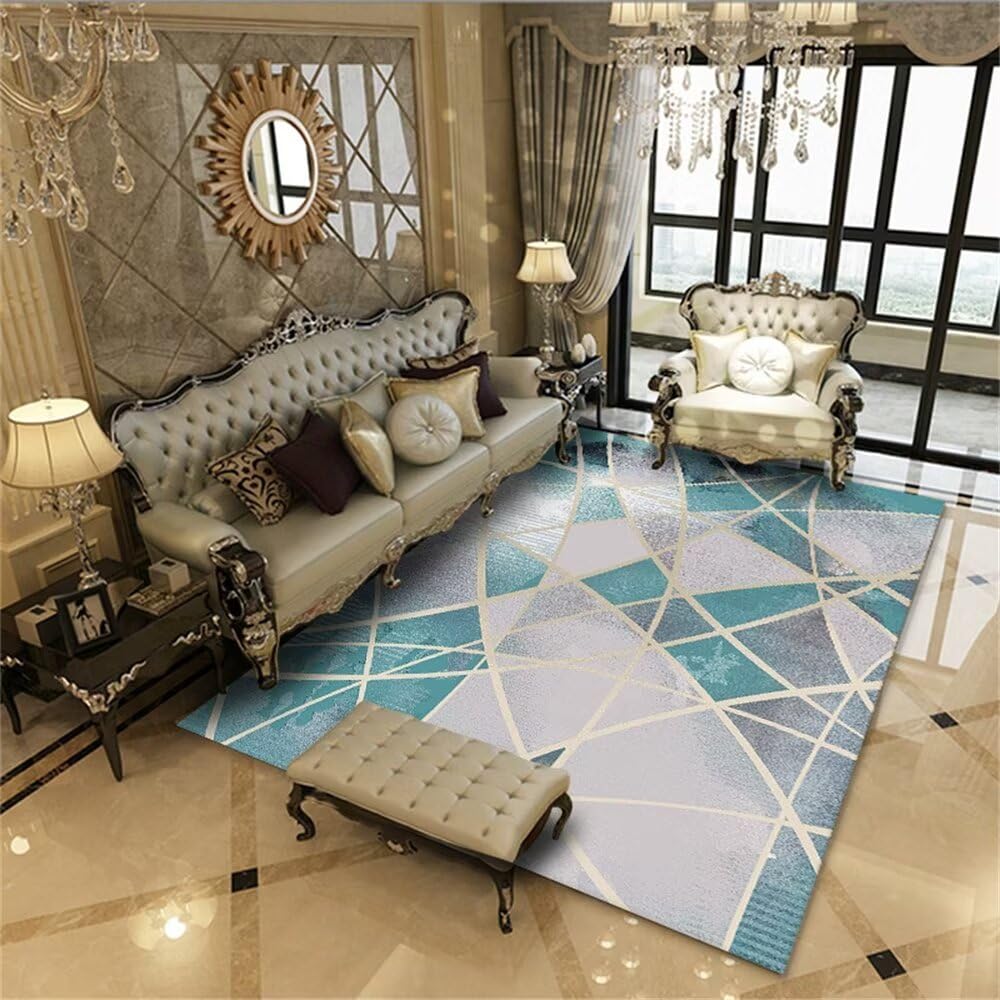 Tapis extérieur gazon noir shaggy | Accessoires décoration maison salon gris-bleu