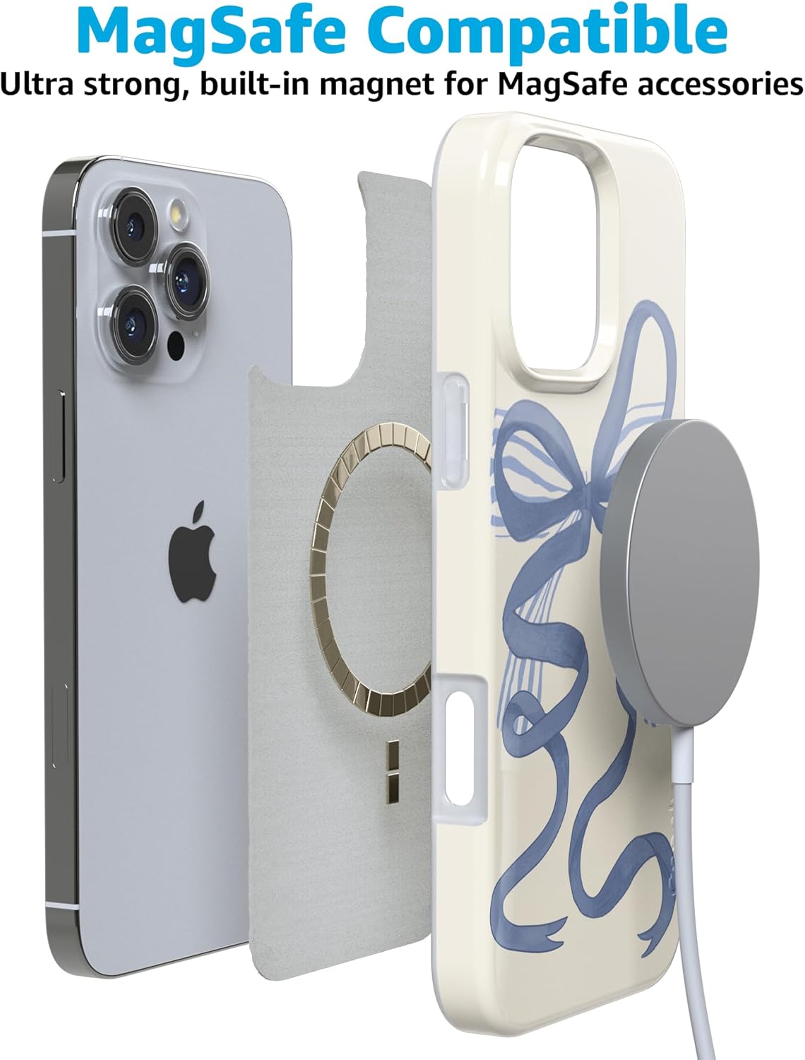 Casely iPhone 16 Pro Case | Heartstrings | Blue Bow | Compatible with MagSafe | Classic Ultra Slim Design