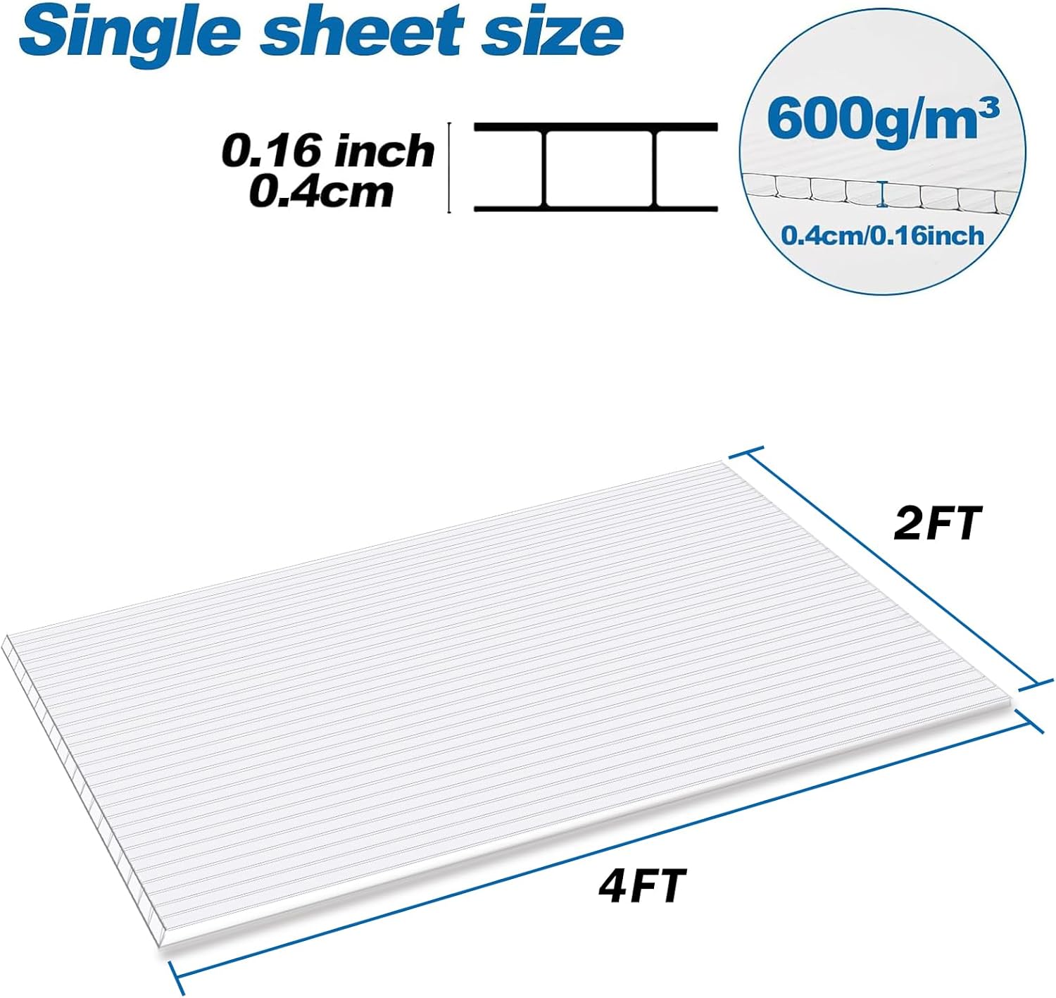 Polycarbonate Greenhouse Panels, 14 Pack Twin Wall 4mm Sheets, 4' (W) x 2'(L) x 0.16” - Impact and Shatterproof, Waterproof, UV Protected, All-Weather Outdoor Clear Roof Panels
