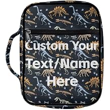 Coldinair Custom Bible Cover for Boy Kids Teen,Personalize Carrying Book Case Church Bag Bible Holder with Handle and Zippered Pocket,Dinosaur