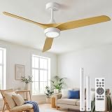 Ateroll Ventilateur Plafond Télécommande, Ventilateur de Plafond Design & Silencieux, Ø132 cm en ABS, Ventilateur Dimmable Plafonnier 6 Vitesses, Minuterie 3 Températures LED Chambre, Salon & Terrasse - 1