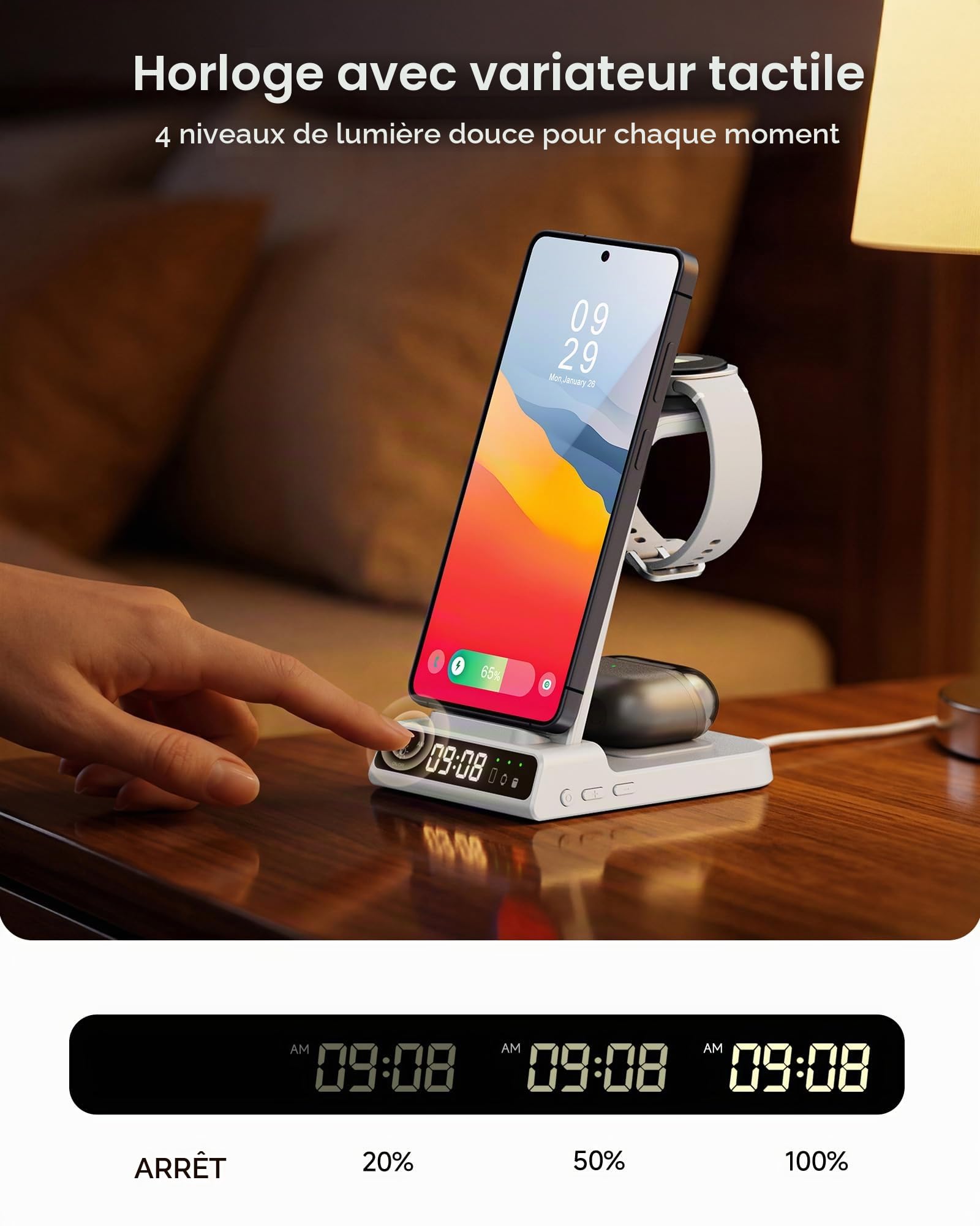 Chargeur Induction pour Samsung S26 Ultra/S26+/S26/S25/S24/S23/Z Flip7, Station de Charge sans Fil 3 en 1 pour Galaxy Watch 8/8 Classic/Ultra/7/6/5 Pro, Galaxy Buds4 Pro/4/3 (sans Adaptateur)