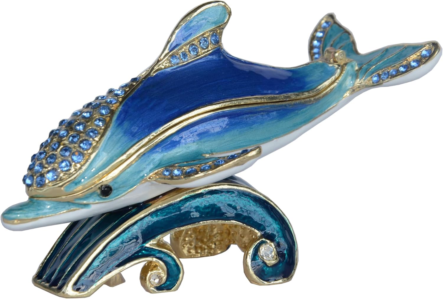 Dolphin Trinket Box Jewelry Box Hand Painted Decorative Box with Hinged Lid Ring Earring Holder Animal Figurine Collectible