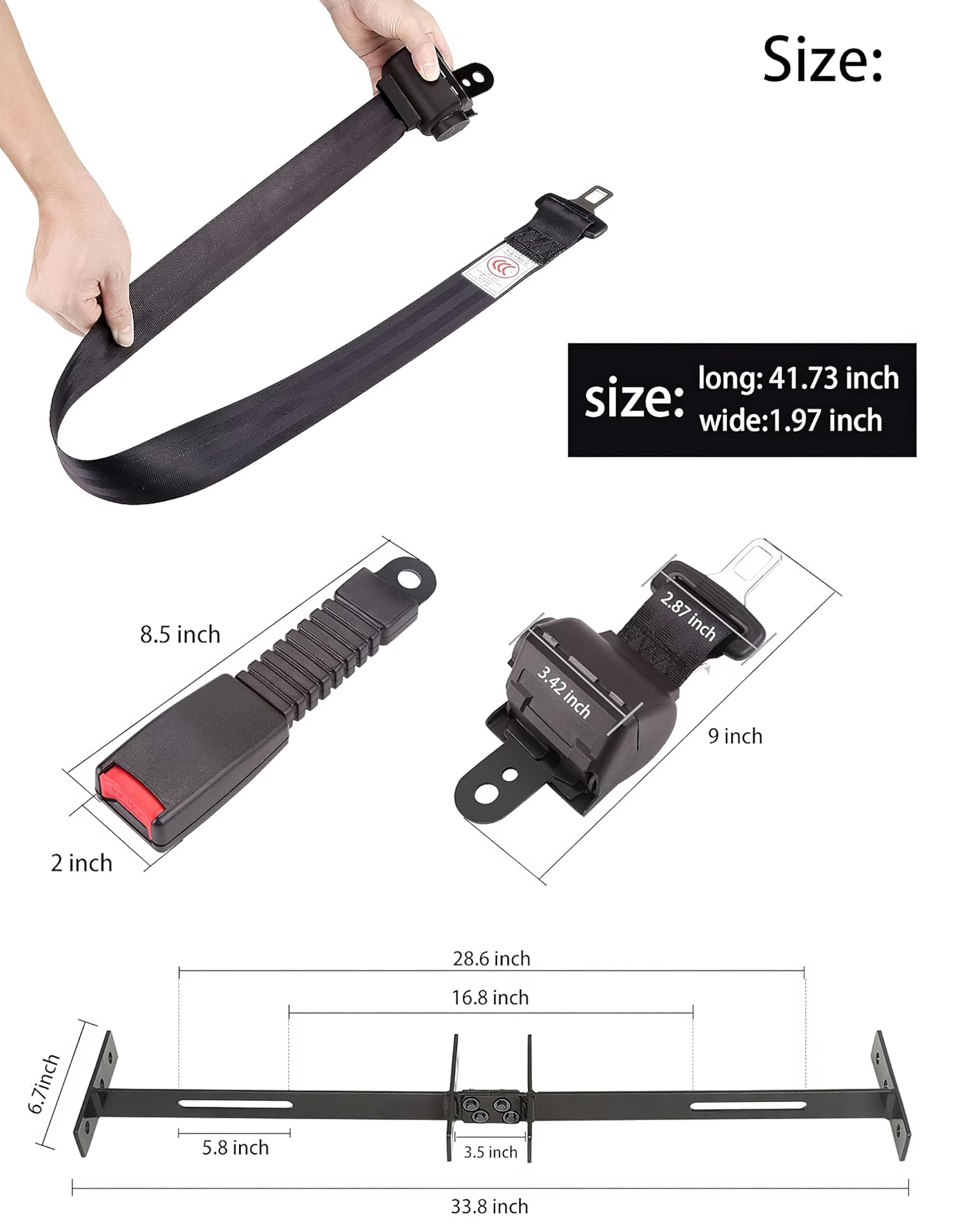 10L0L Universal Golf Cart Seat Belts, 42" Retractable Belts with Bracket Street-Legal Upgrades Fits (2+2) /(4+2) Passenger for Yamaha EZGO TXT RXV Club Car DS EV Star Most Golf Carts Front/Rear Seat