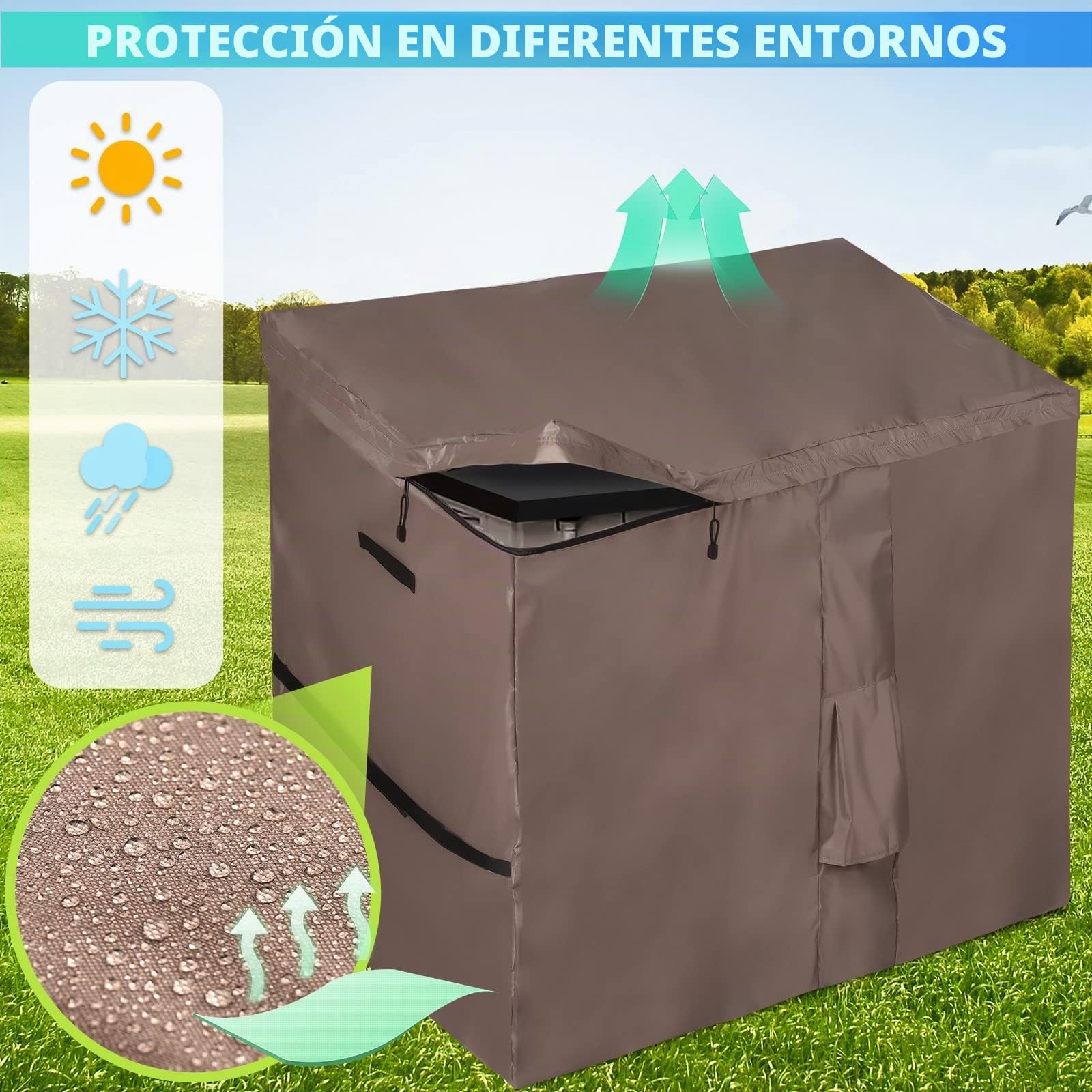 Funda para Cobertizo de Jardín, Cubierta de Baúl de Almacenamiento Exterior con Tapa de Apertura Rápida, Para la Serie Store It Out, Impermeable, 420D Oxford Marrón (147*86*125cm)