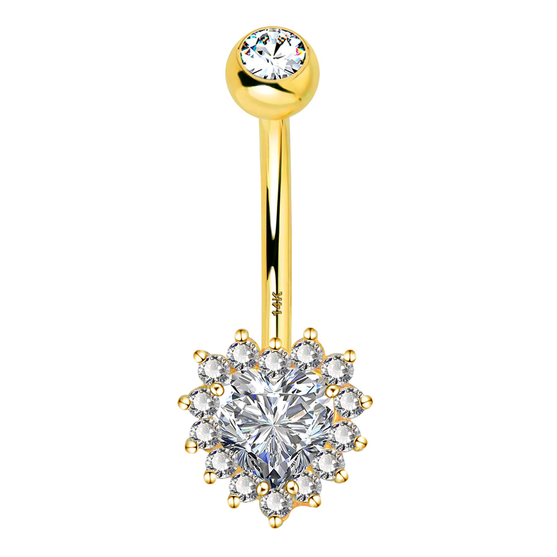 Melighting 16G Anillo en el ombligo, Oro amarillo de 14 quilates Piercings Vientre, Navel Bars, Belly Piercing Bar, Piercings en el Ombligo
