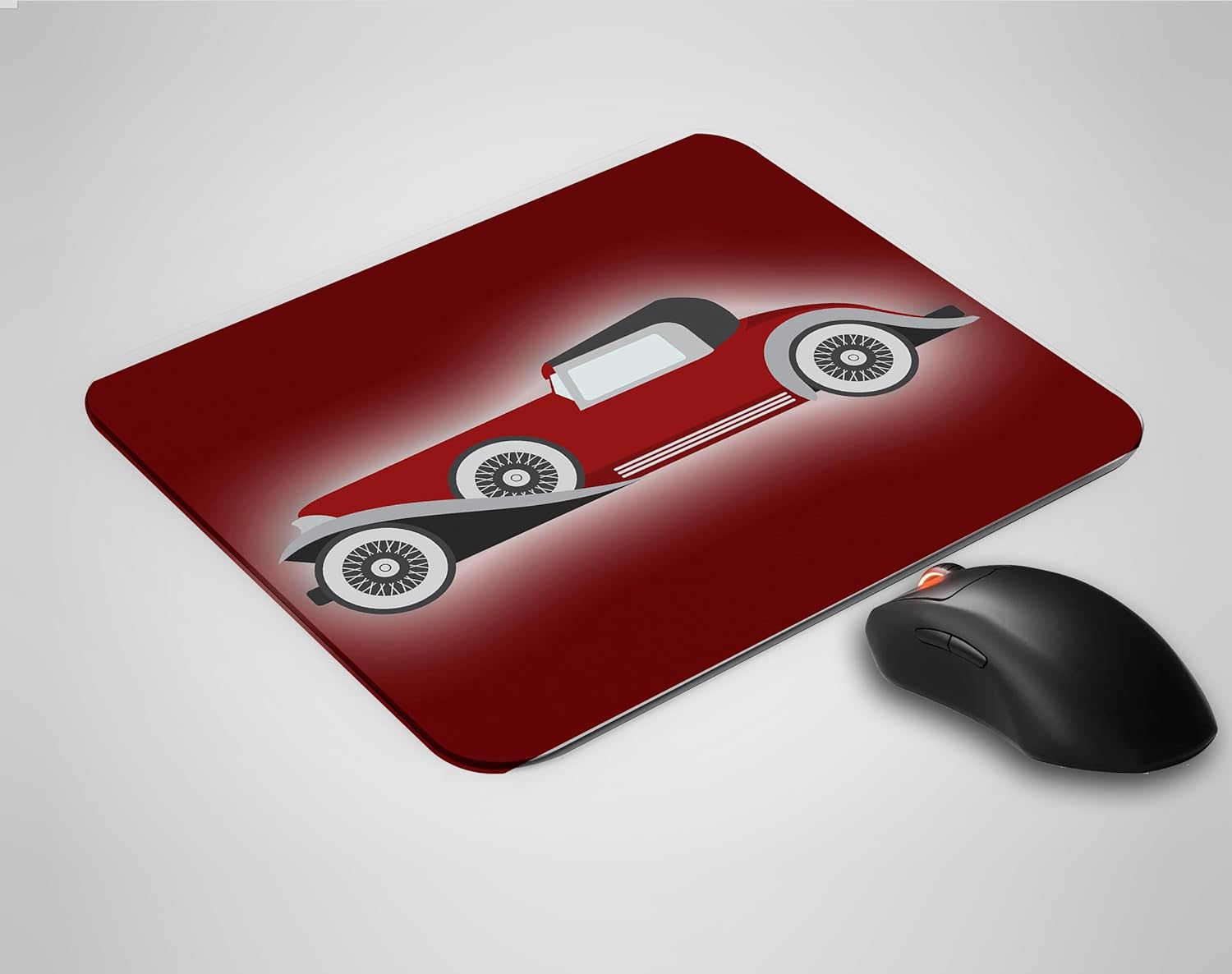 LapLub Vintage Car Red Designer Mousepad for Laptop/Computer (Gaming Mouse Pad | Ultra Slim | Waterproof Surface | Non-Slip Rubber Base)