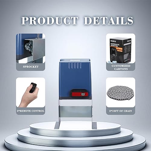 Miniatura 5 de Abridor de puerta deslizante con controles remotos y sensor de fotocélula de seguridad, motor de CA accionado por cadena para puertas de hasta 1350