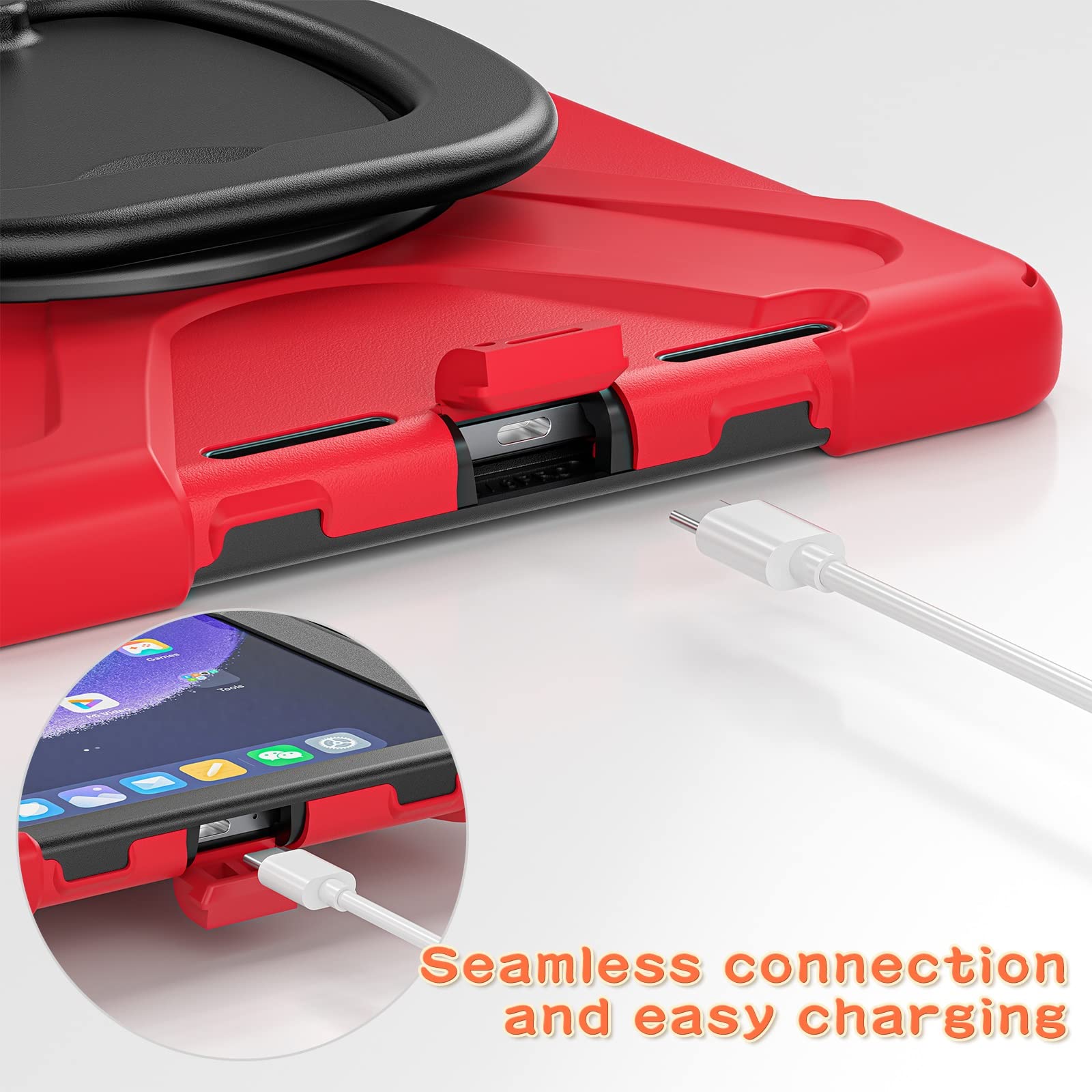 Etui kompatybilne z Xiaomi Pad 6/Pad 6 Pro 11 cali 2023 wydane, wytrzymałe etui dziecięce TPU odporne na wstrząsy, obrotowy uchwyt wielofunkcyjny 360 stopni + pasek ramię wytrzymała obudowa(Rosso)