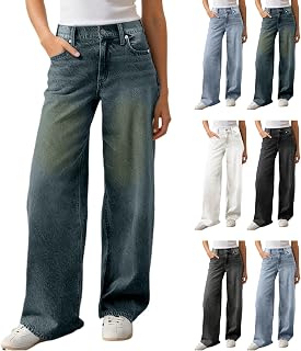 Womens Straight Wide Leg Jeans Baggy High Waisted Y2K Boyfriend Denim Pants