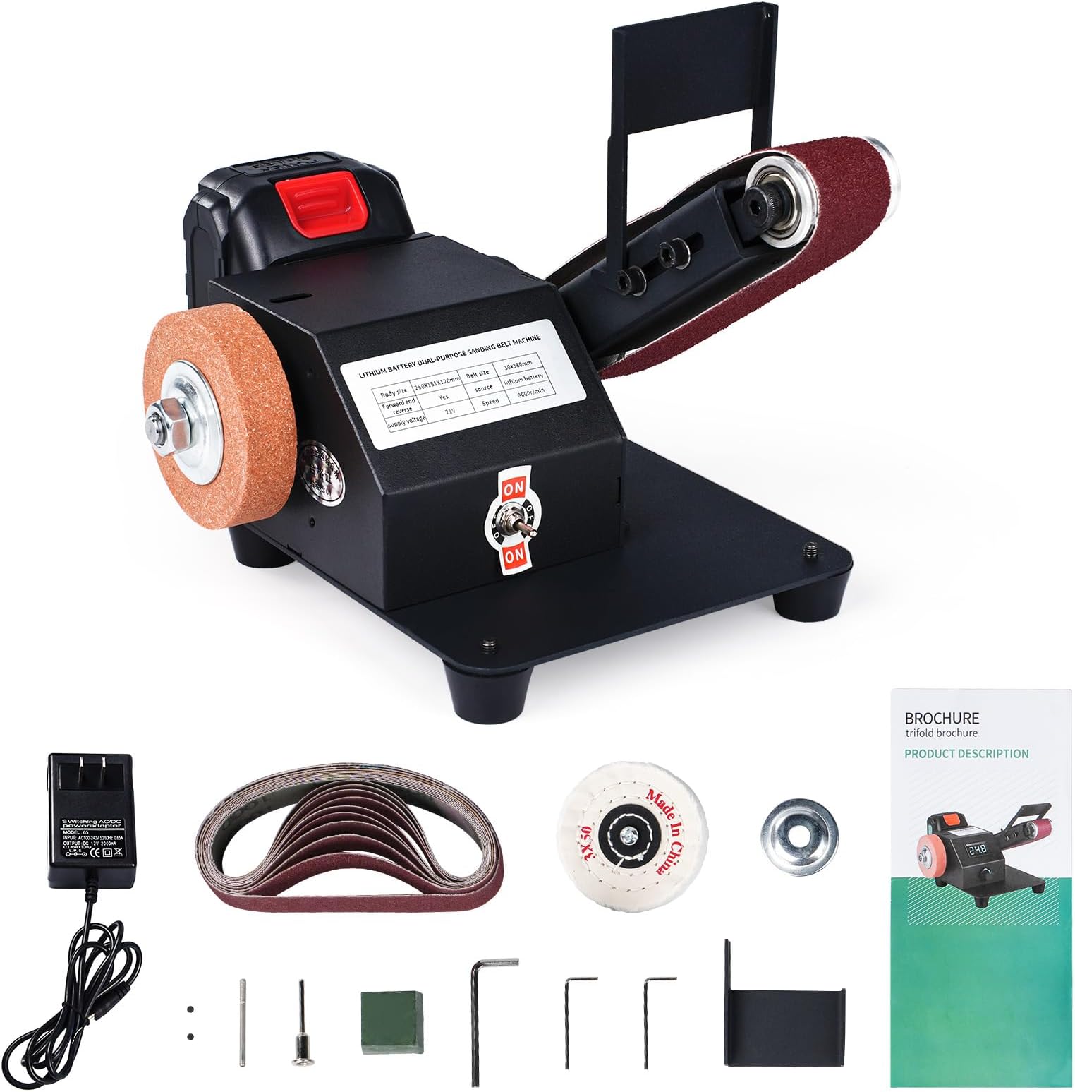 3-In-1 Mini Belt Sander, 250W Multi-Function Bench Grinder, Electric Sanding Machine Knife Sharpener for Woodworking, Metal & More