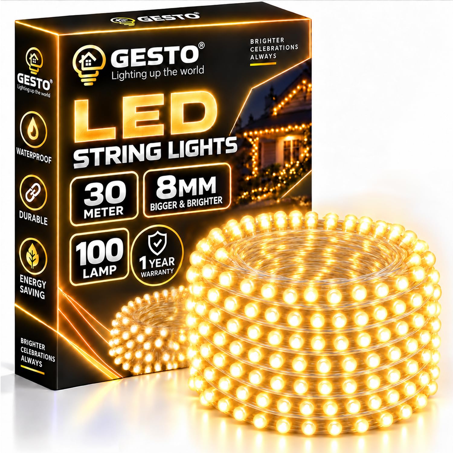 Gesto 45m LED String Lights - Warm White Fairy Lights -16 Gesto 45m LED String Lights - Warm White Fairy Lights -16