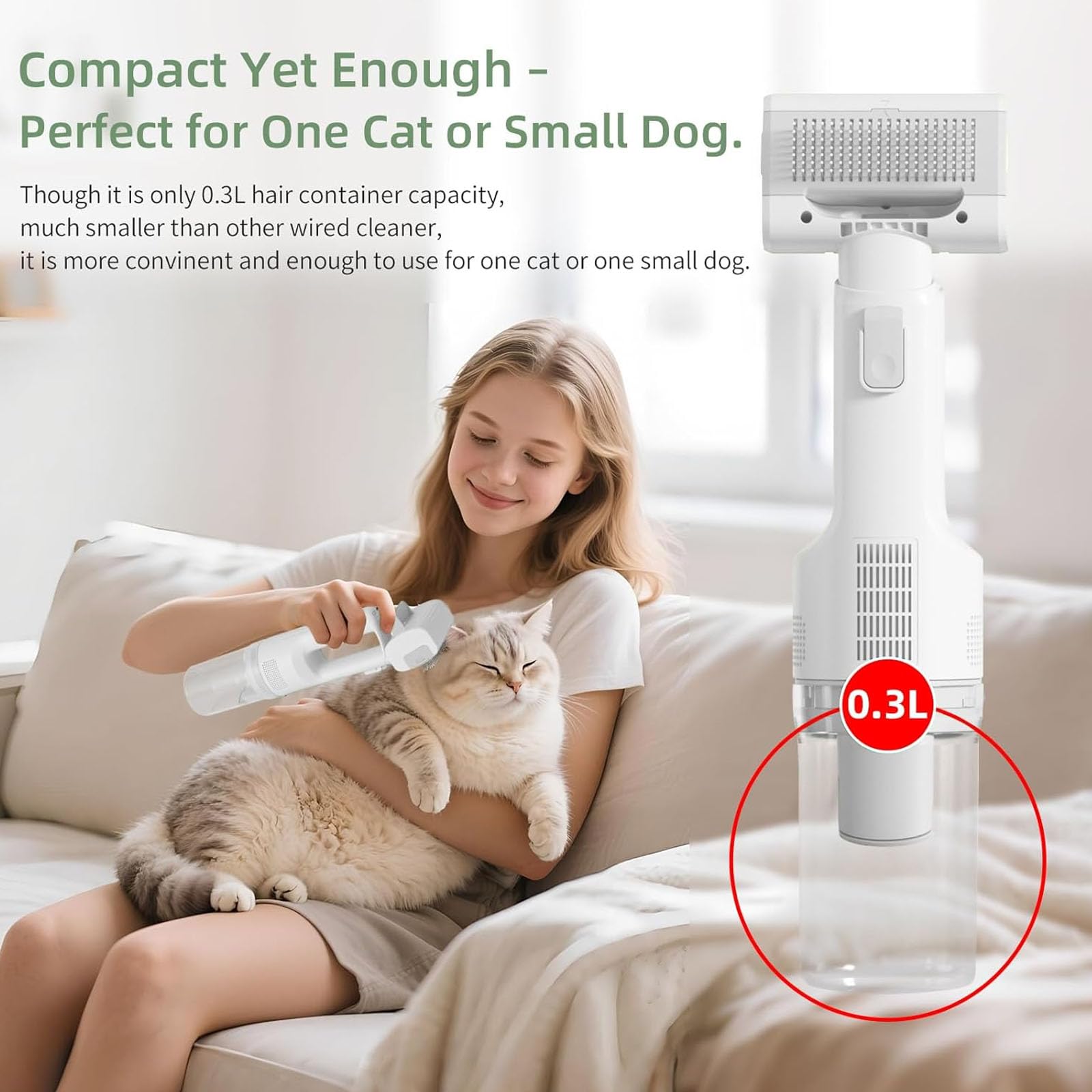 Aspiradora Inalámbrica 5 En 1 para Mascotas, Cepillo Recargable Todo En Uno con Aspiradora para Perros Y Gatos, Elimina Enredos, Elimina El Pelo Suelto Y Limpia El Hogar,Blanca