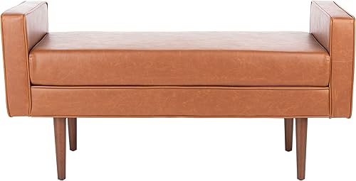 Safavieh Home Henri Mid-Century Banco de lino beige claro de 25 pulgadas