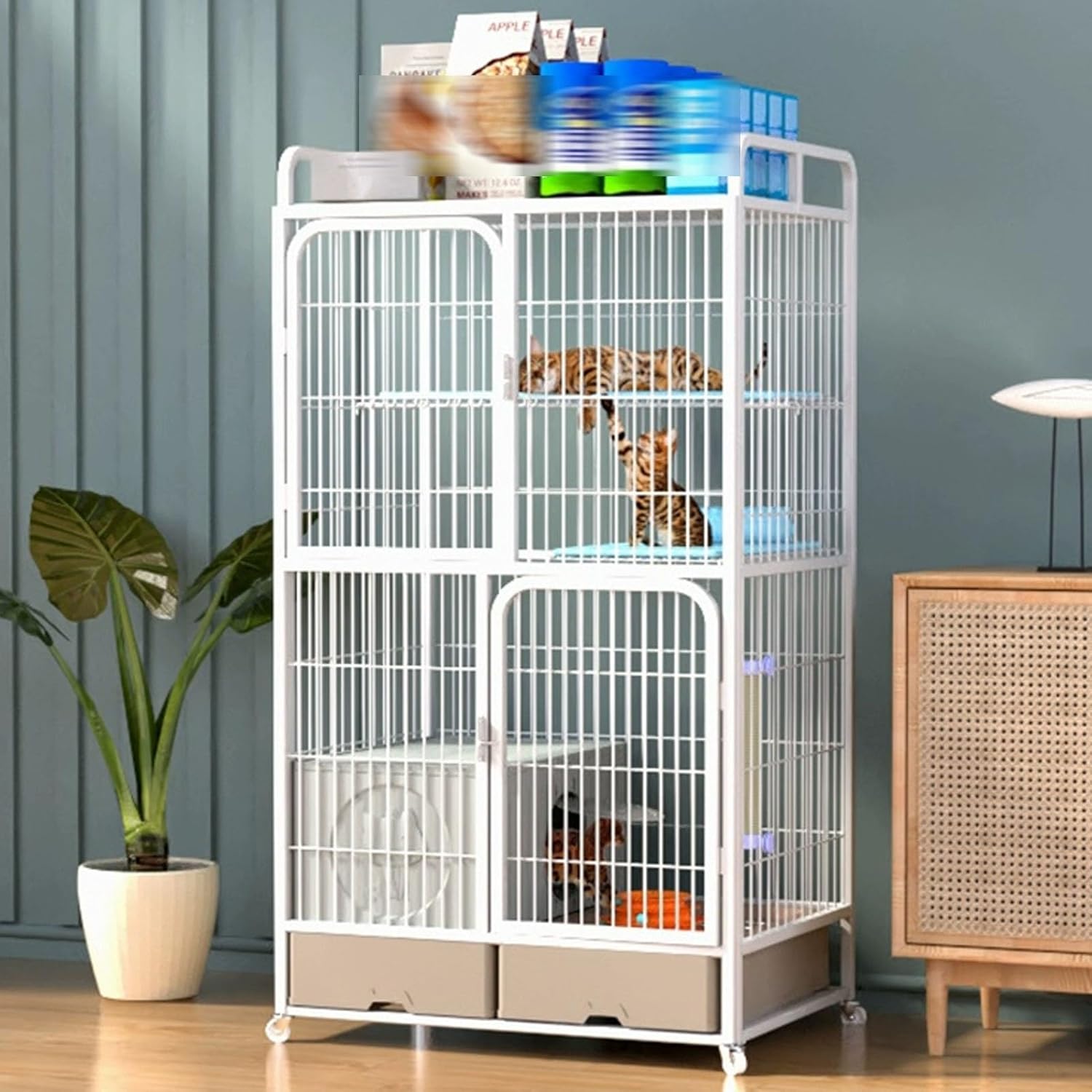 Cat Playpen, Generic Catss Cages Indoor with Litter Box and Drawer, Cat Patio Enclosure Outdoor, Large Space Cats House, for 1-3 Cats(White,156cm/61.4in)