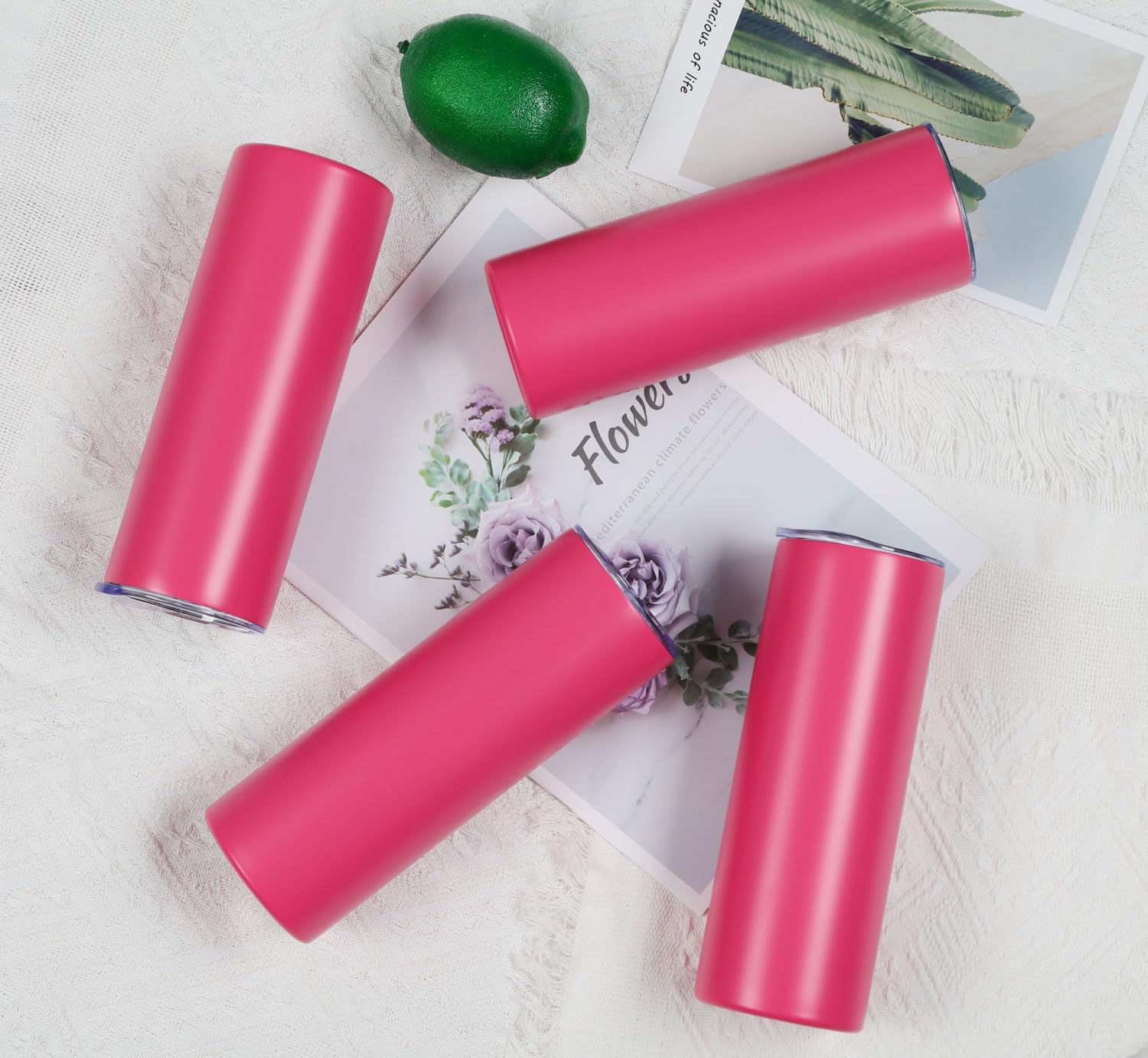 8 Pack 20 Oz Straight Skinny Tumblers,Individually Gift Boxed Stainless Steel Slim Skinny Tumbler Set Bulk, 20 Oz Insulated Slim Thin Travel Tumbler Cup for Diy,Hot Pink - Image 3