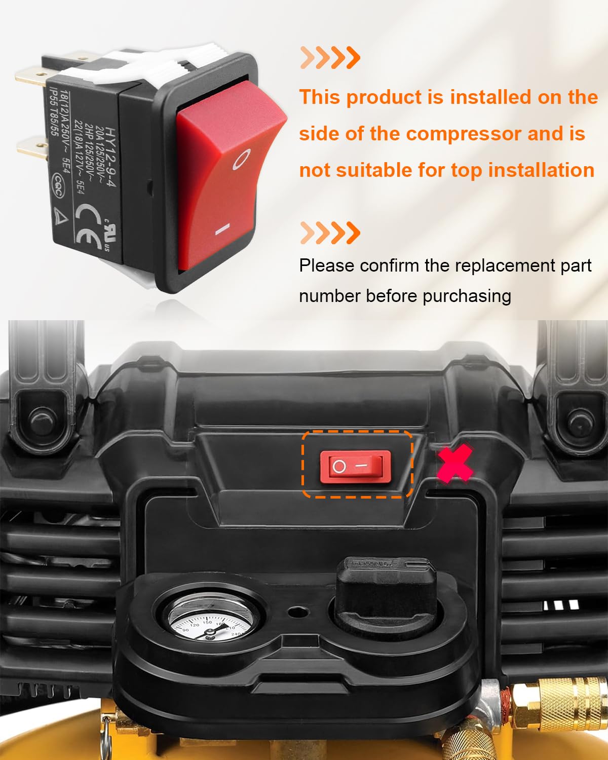 Rocker Switch 4Pin Fit for DeWalt D55168 D55146 D55167 Air Compressor, Replaces N043321