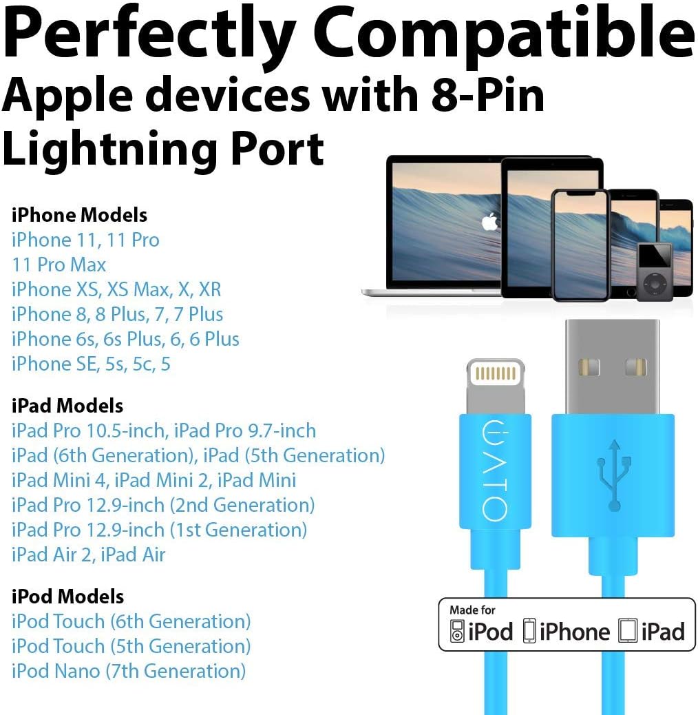 iATO Lightning to USB Cable - Apple Mfi Certified - Fast Strong Reliable Charging Lead for iPhone Xs, XS Max, XR, X, 8 7 6s 6 & Plus, SE 5s 5c 5, iPad iPod Cord - Blue - 1 Meter | 24-Months Warranty