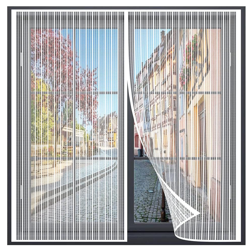 Ysjyyhp White A Magnetic Window Fly Screen, 150X200cm For French Doors & Sliding Glass Doors