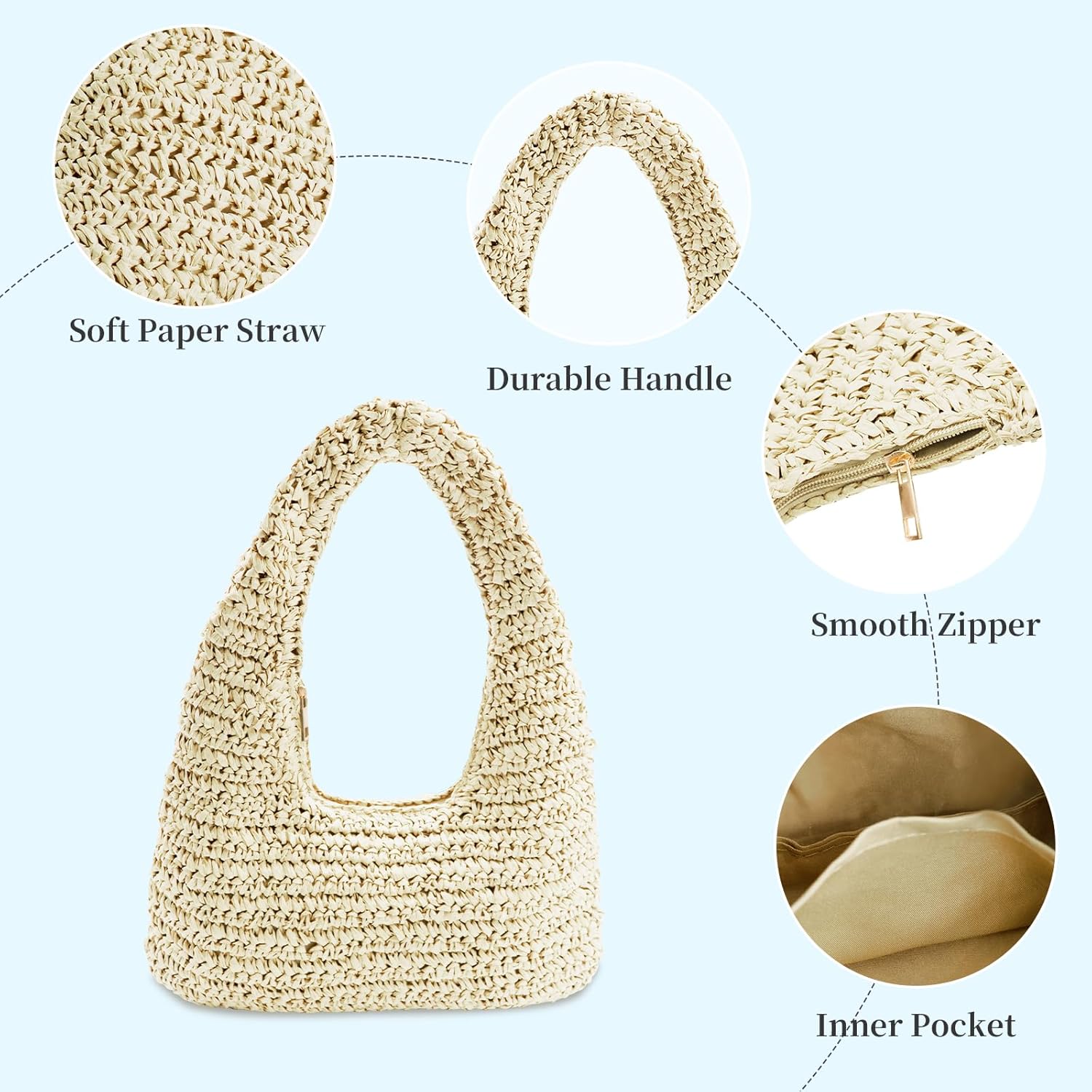 Crescent Straw Shoulder Handbag for Women Summer Beach Tote Raffia Woven Purse Hobo Underarm Bag 2026