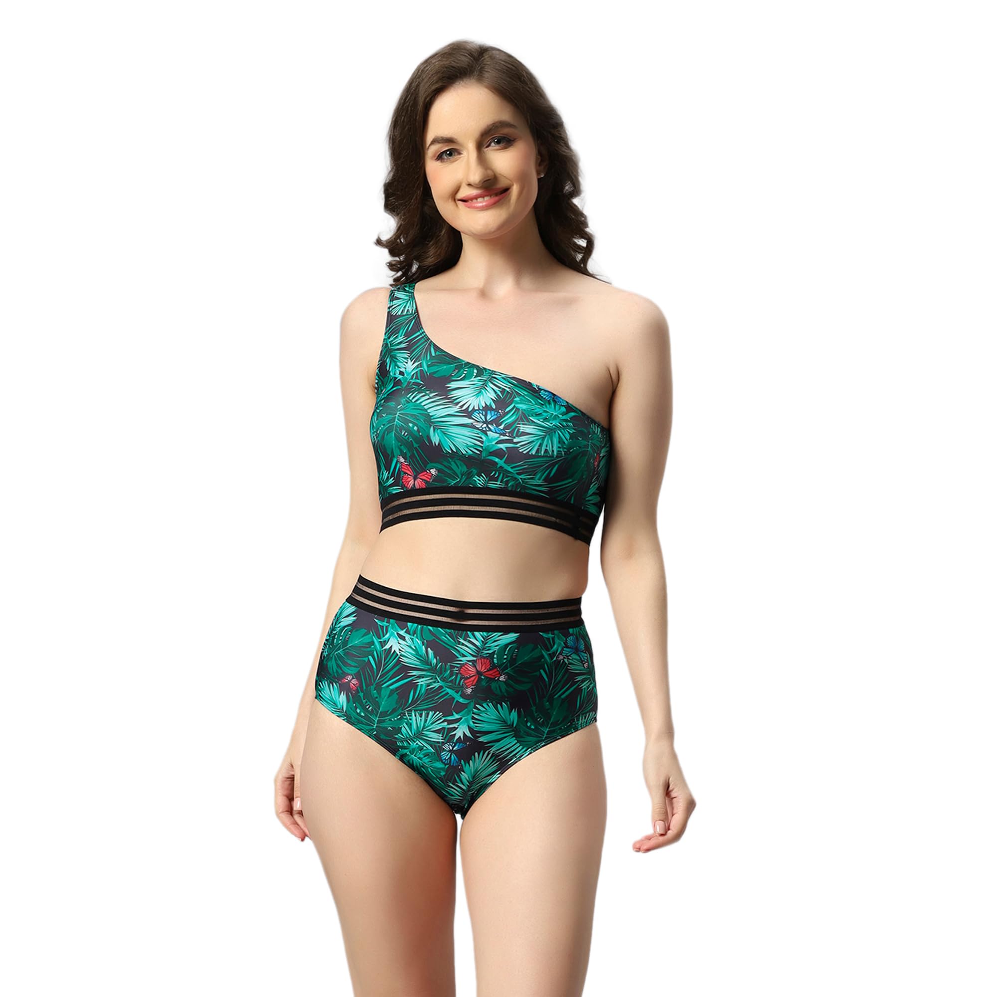 Aqua Swimwear One-Shoulder Tropical Print Bikini Set Swimsuit-image-17