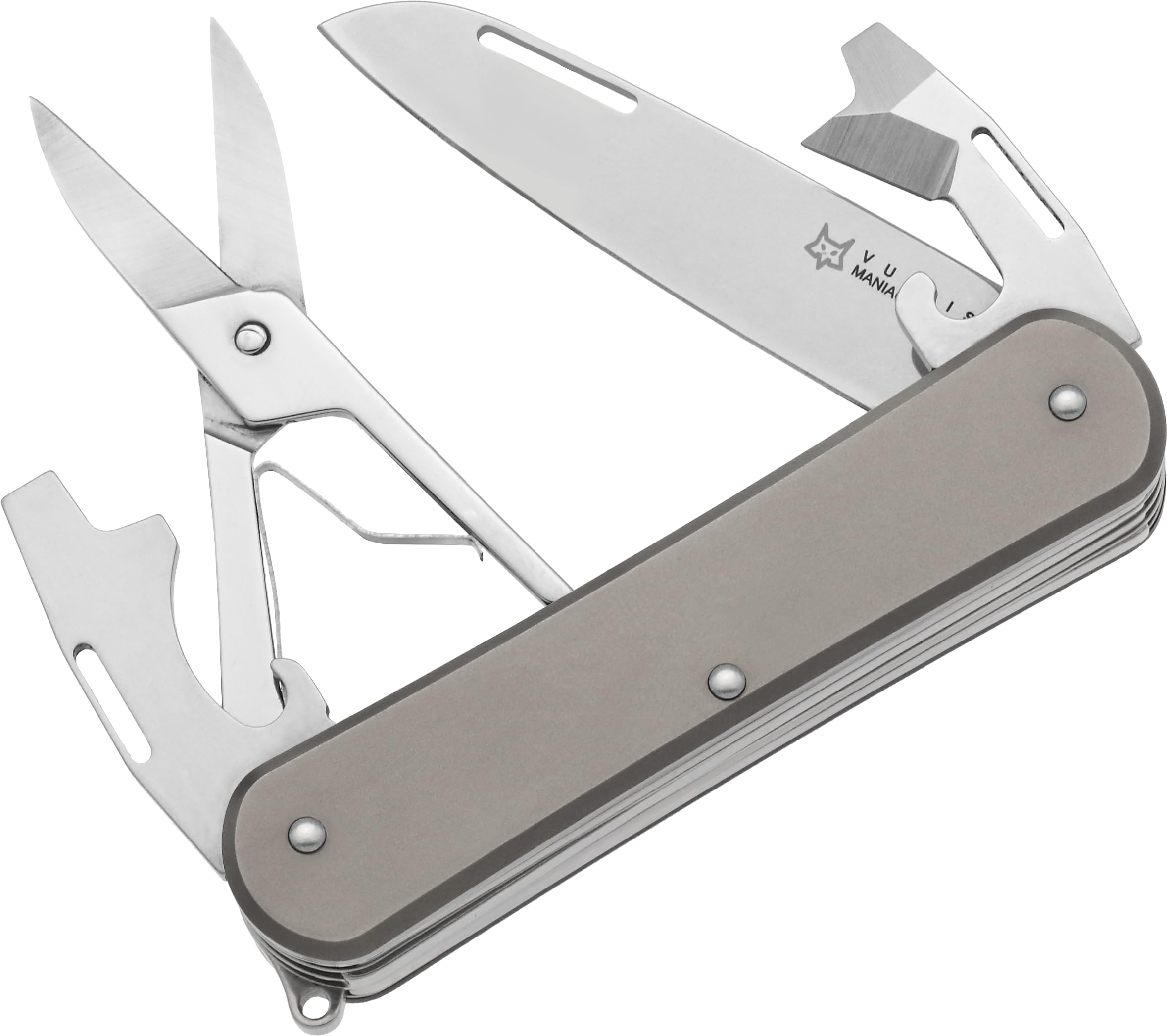 Fox Knives Vulpis FX-VP130-F4 Slipjoint Folding Knife 4-in-1 Multitool 2.17in Blade, Bottle Opener, Can Opener, Flat Head Screwdriver, Scissors -
