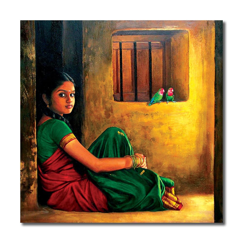 MKB555MKB555 - Digital Canvas Painting - Classical young women of Tamil - For Your Beautiful Space - Canvas Painting Suitable Size 12X12 inches ½ inch Additional Border Each Side.