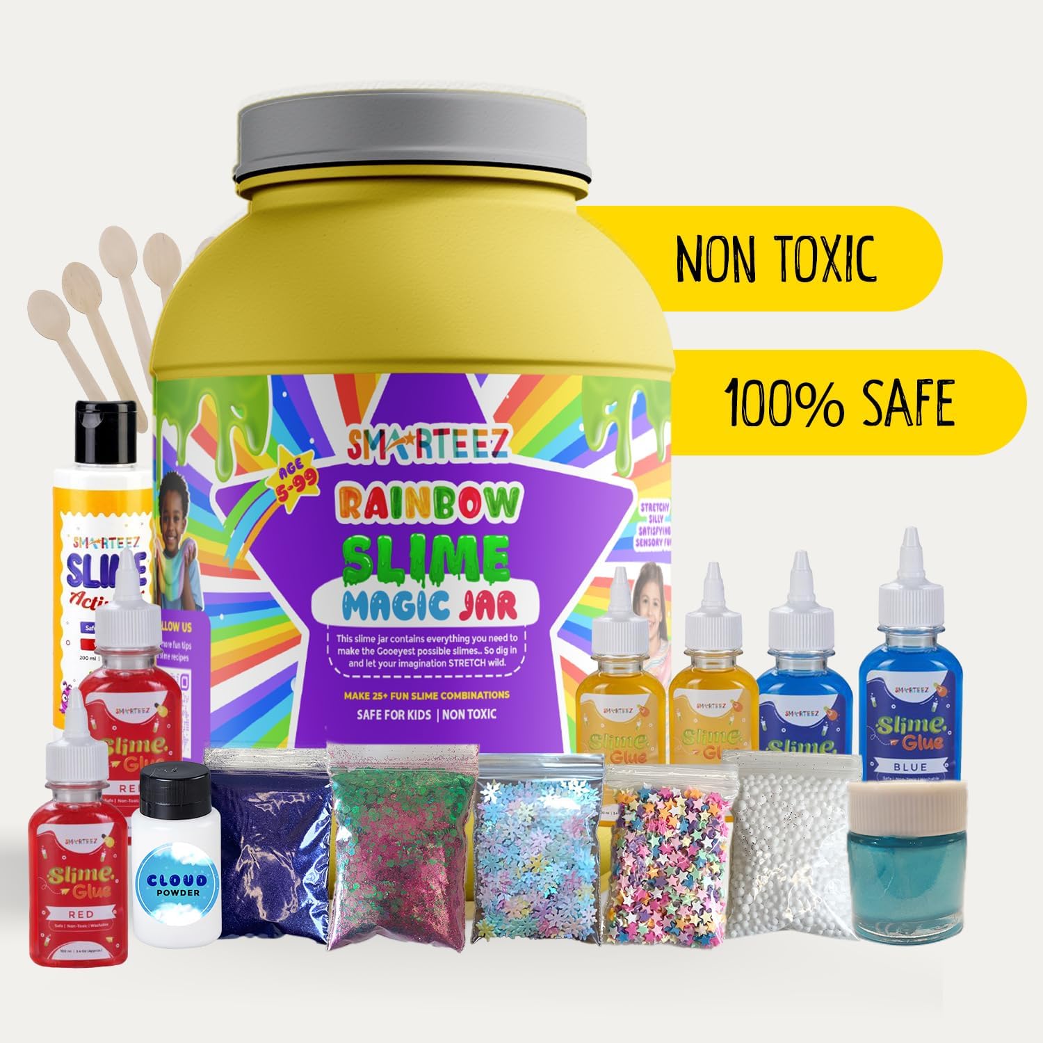 SMARTEEZ Rainbow Slime Magic JAR | Rainbow Slime KIT | Slime Making KIT | 25+ Combinations | Cloud | Metallic | Colorful | Non Toxic | Safe | Kid Friendly | Jelly Putty Toys