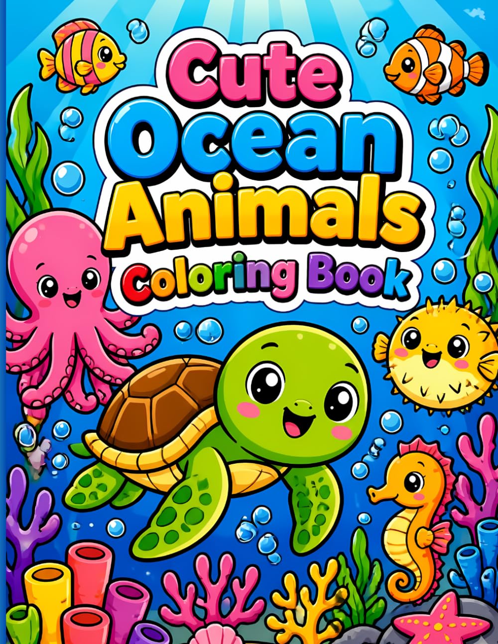 Cute Ocean Animals Coloring Book for Kids Ages 4-8:Cute Sea Creatures, Turtle, Octopus,Fish & Underwater Adventure Activity Book for Preschool and ... & Simple Activity Book for Boys and Girls