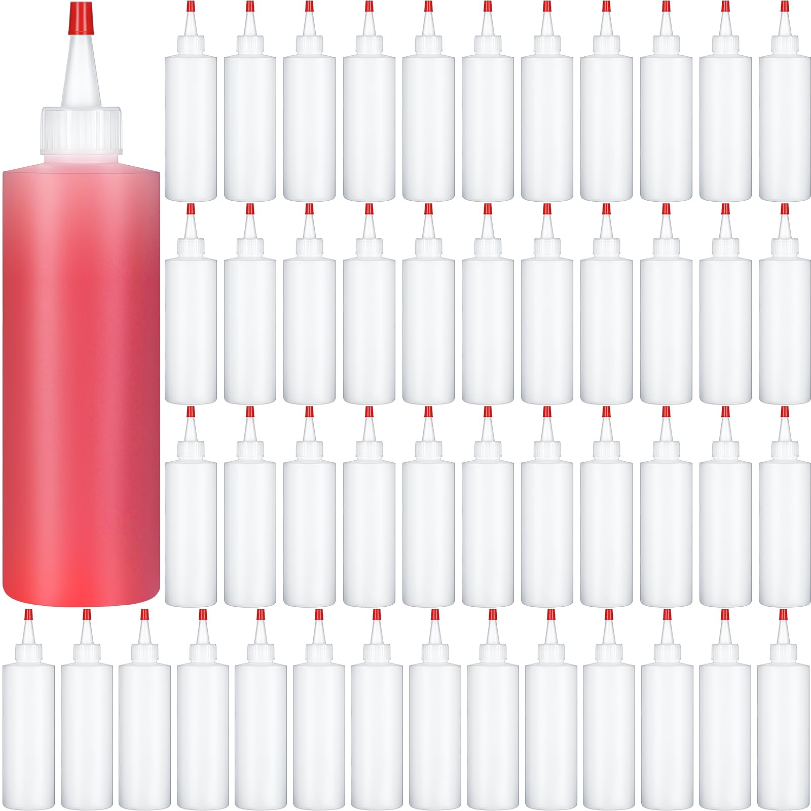 Jinei 30 Pack 8 oz Plastic Squeeze Bottles Clear Condiment Squeeze Bottles with Red Tip Cap Kitchen Empty Squirt Bottle Leak Proof for Arts Crafts