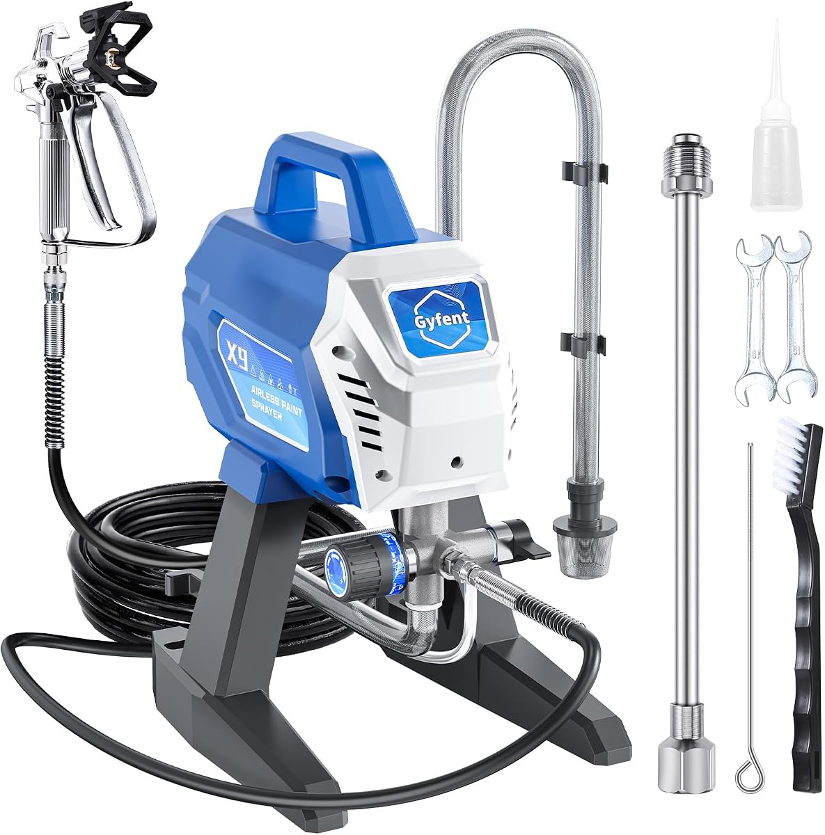 x9 Airless Paint Sprayer, 650W 3000 Psi, 0.39 Gpm | Adjustable Pressure & Motor Speed, Low Overspray, For Indoor/Outdoor Painting, 25 Ft Hose, 11.8 In Extension Rod