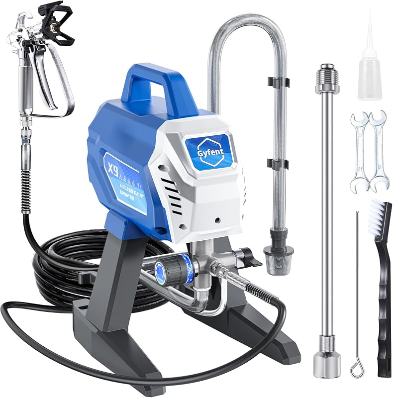 x9 Airless Paint Sprayer, 650W 3000 Psi, 0.39 Gpm | Adjustable Pressure & Motor Speed, Low Overspray, For Indoor/Outdoor Painting, 25 Ft Hose, 11.8 In Extension Rod