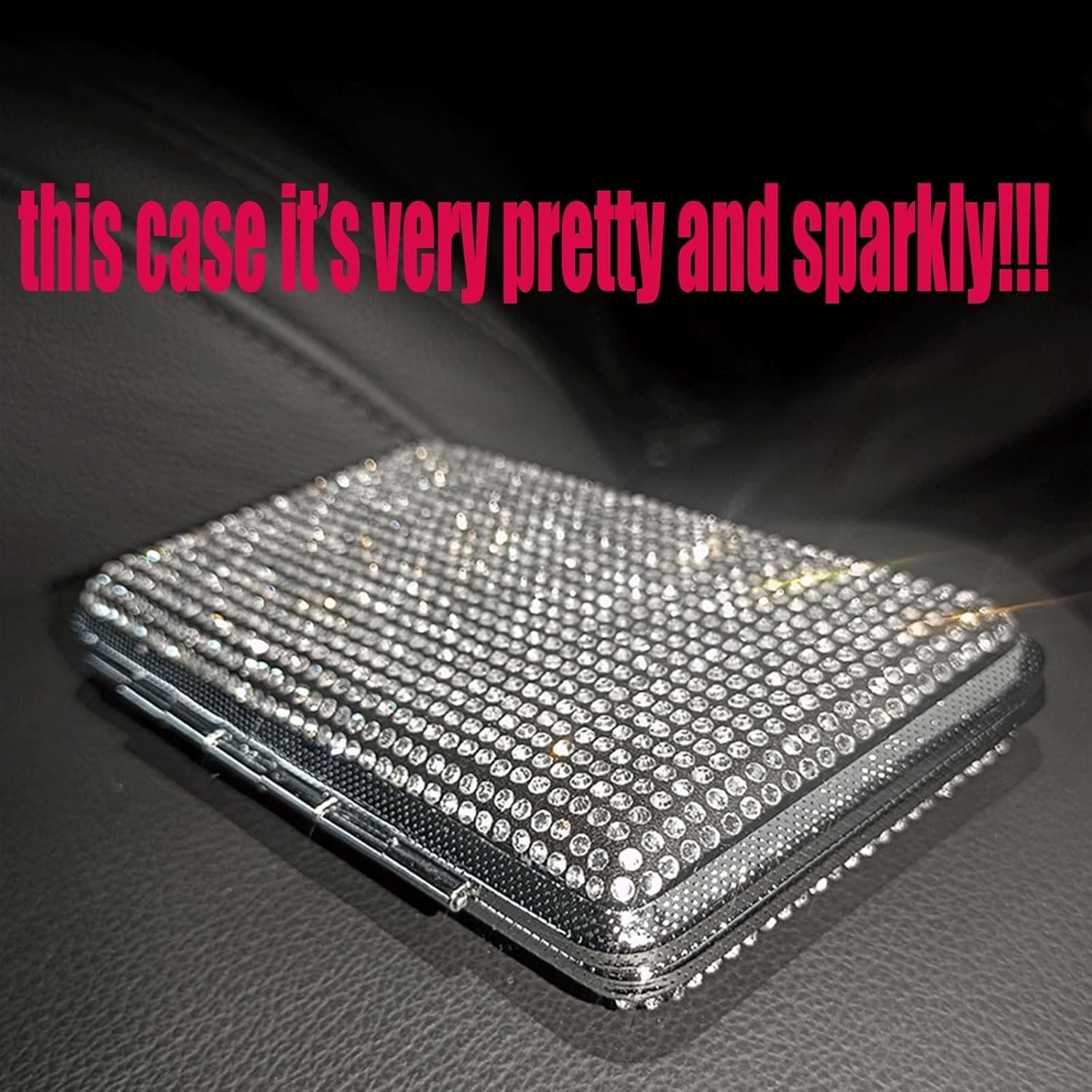 Cigarette Case，Bling Cigarette Box Holder，Portable Metal Boxes Bling Artificial Crystal Double Sided Cigarette Storage Case for Women(Pink)