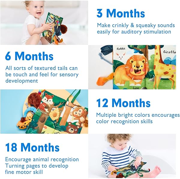 hahaland Baby Book Baby Toys Jungle Tails Sensory Books for Babies Touch and Feel Soft Books, Crinkle Paper Baby Essentials for Newborn Infants Toys, Newborn Gifts for 0 3 6 12 months Boys Girls - 4