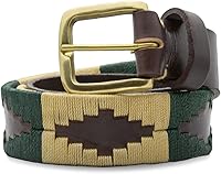 Gaucho Goods Palm Desert Leather Belt - Premium Soft Leather, Hand-Stitched Geometric Patterns, 1.5" Wide Green & Cream