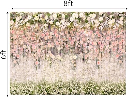 Miniatura 6 de Telón de fondo de boda floral para despedida de soltera, 8 x 6 pies, de vinilo rosa y blanco, para fotografía, ceremonia, aniversario, mesa de