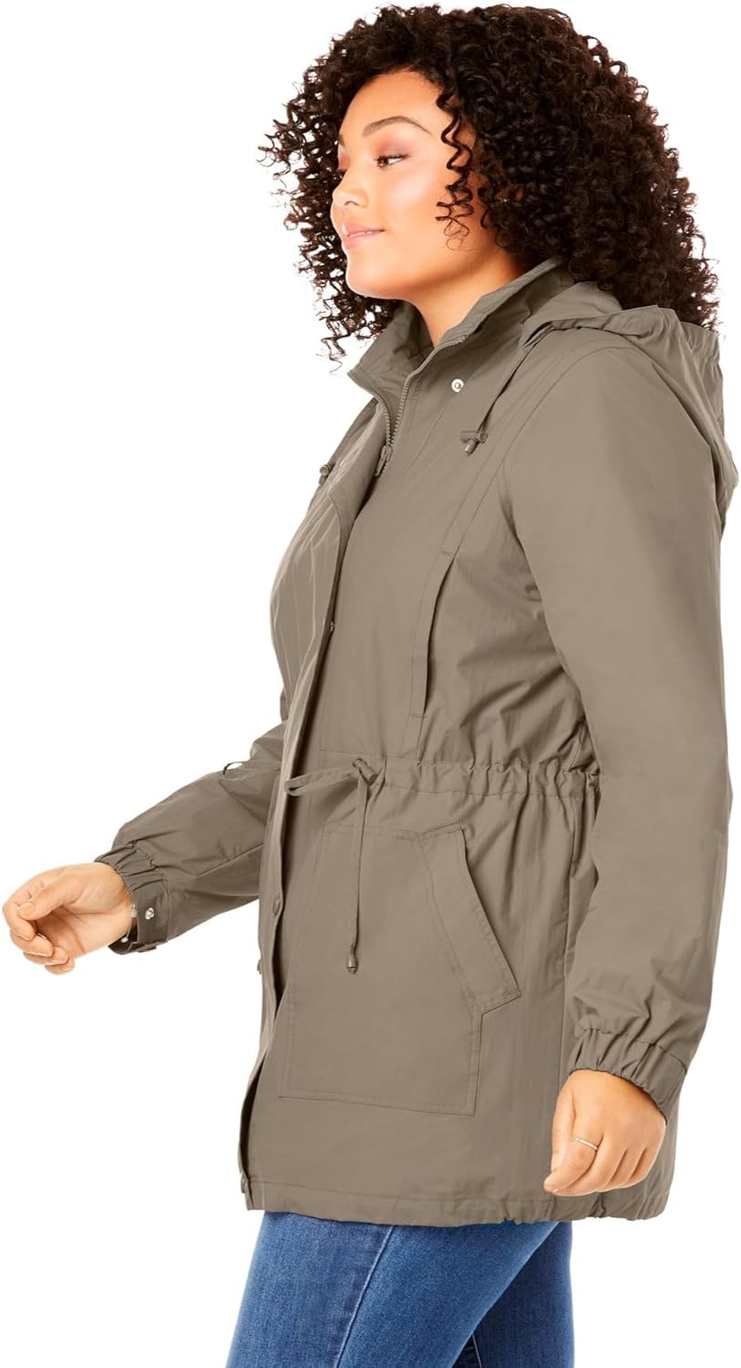 Woman Within Plus Size Fleece-Lined Taslon Anorak